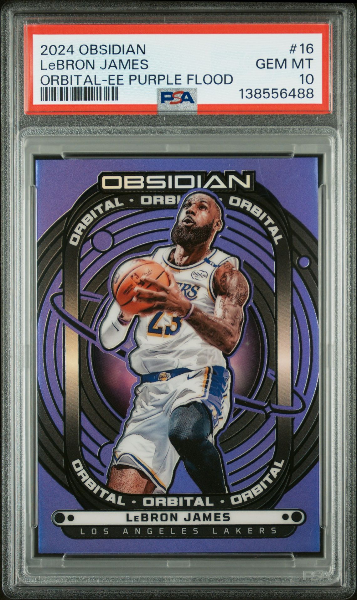 2024 Panini Obsidian Orbital Lebron James #16 (Orbital-Ee Purple Flood) Gem Mt 10 front