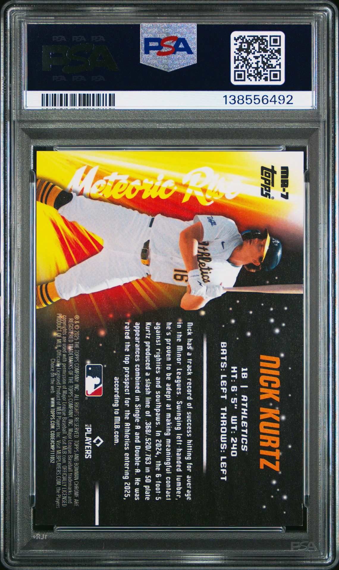 2025 Bowman Chrome Mega Box Meteoric Rise Nick Kurtz #7 (Meteoric Rise-Yellow Ref) Mint 9 back