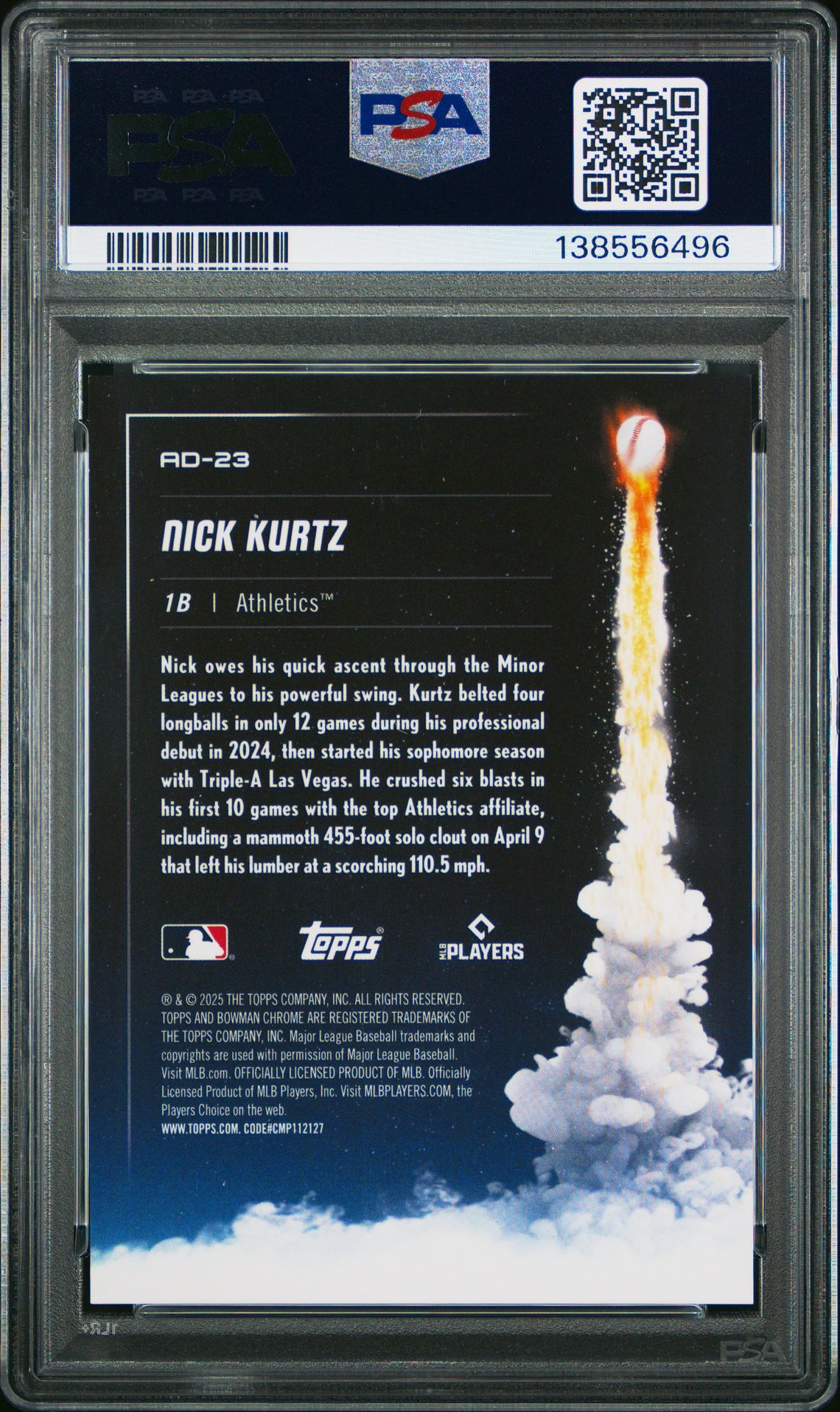 2025 Bowman Chrome Adios Nick Kurtz #Ad-23 (Adios-Mini Diamond) Mint 9 back
