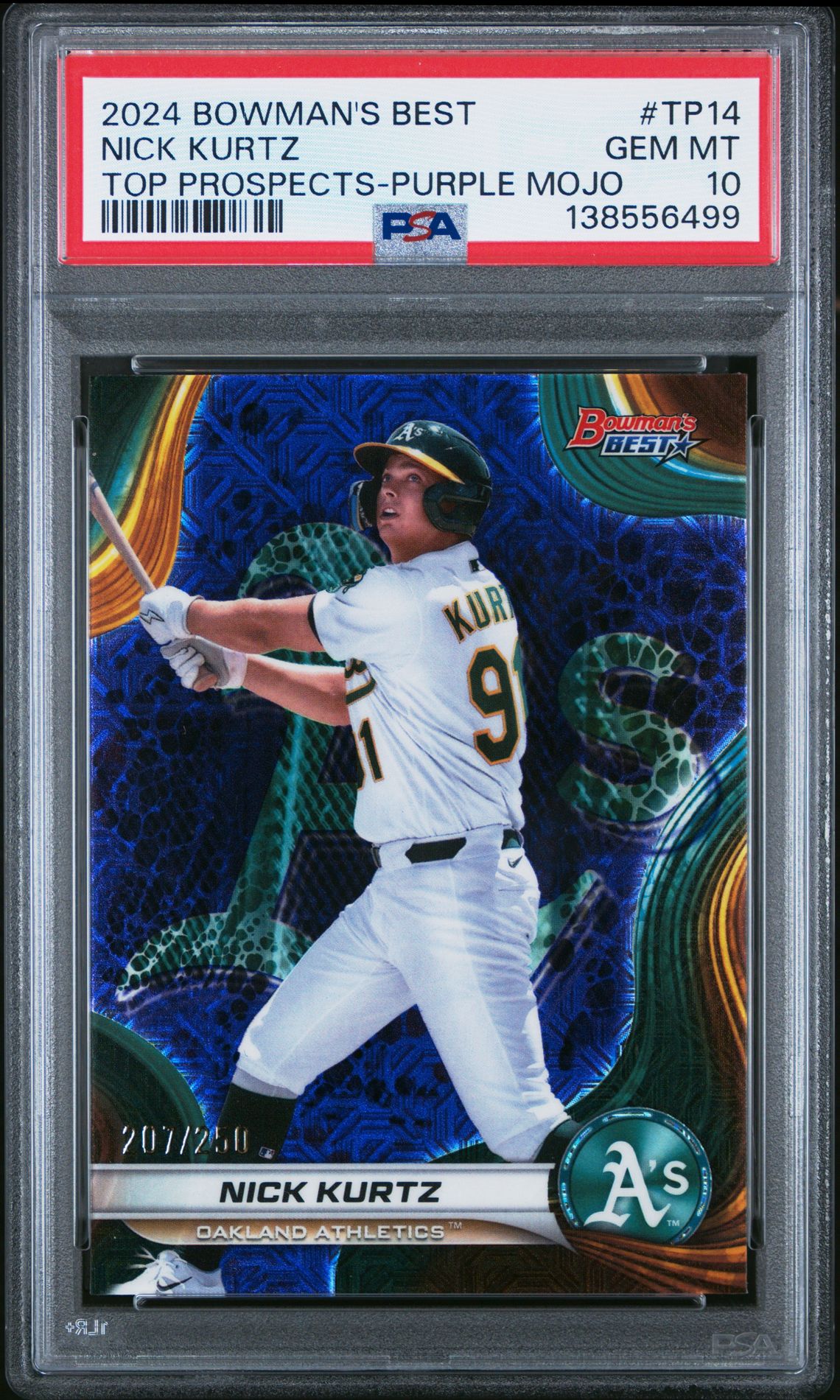 2024 Bowman's Best Top Prospects Nick Kurtz #Tp14 (Top Prospects-Purple Mojo) Gem Mt 10 front