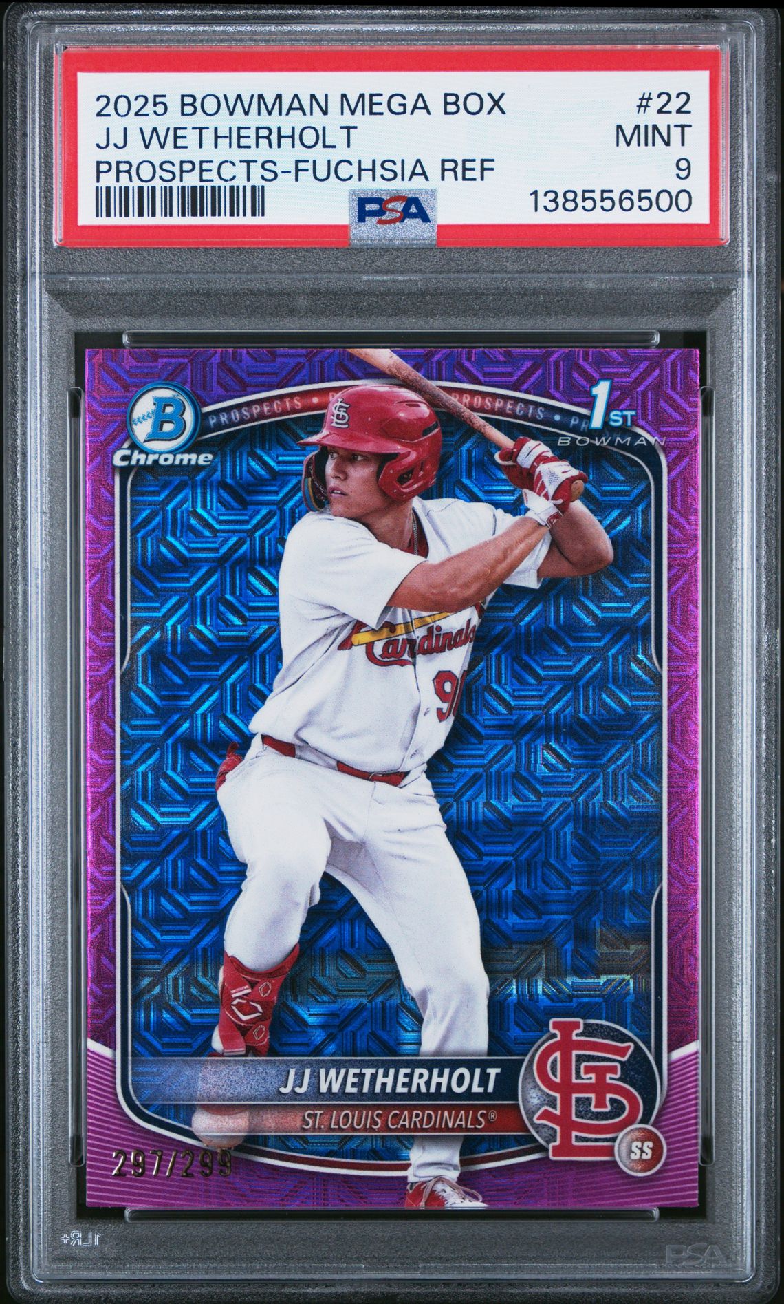 2025 Bowman Mega Box Chrome Prospects Jj Wetherholt #22 (Prospects-Fuchsia Ref) Mint 9 front