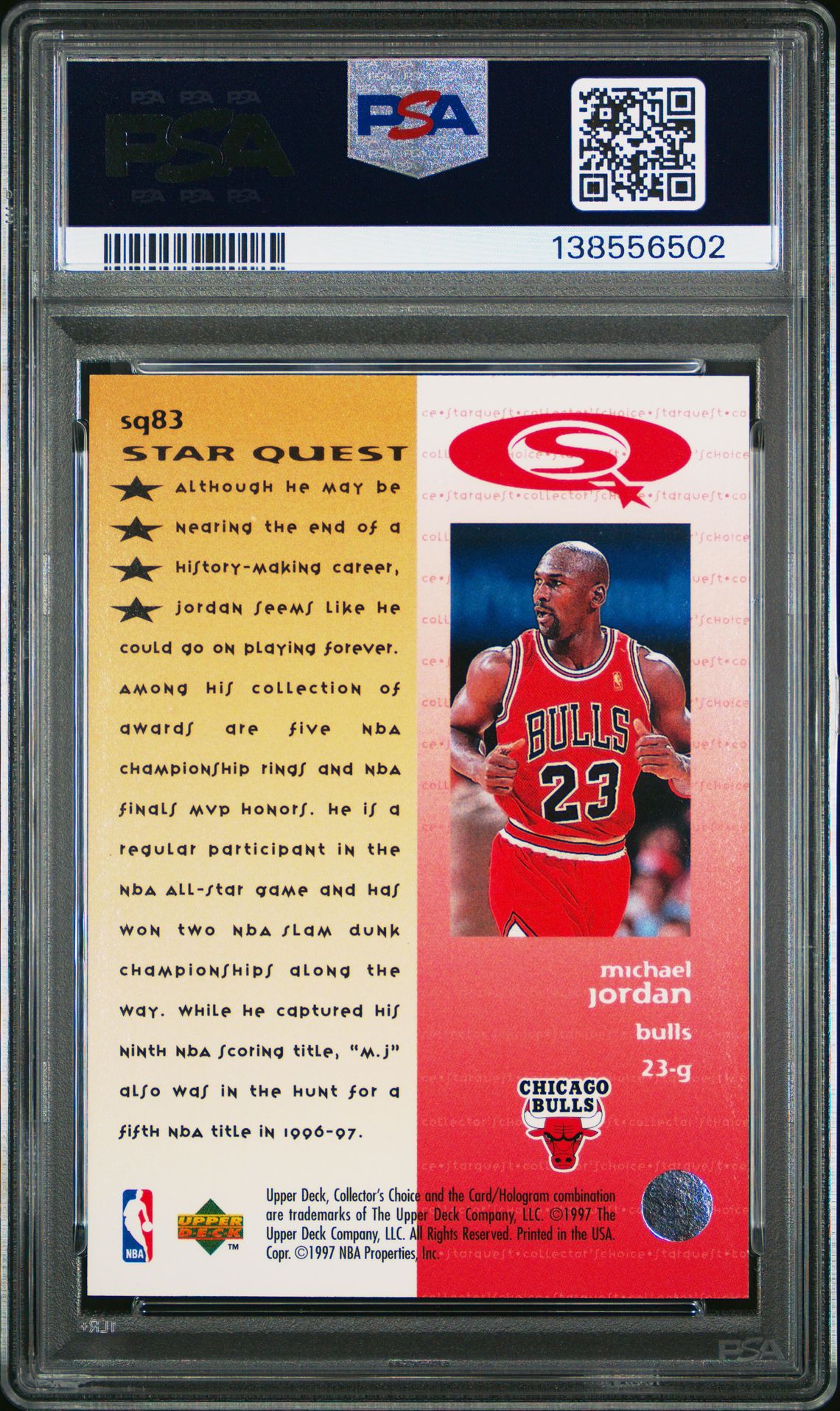 1997 Collector's Choice Starquest Michael Jordan #Sq83 (Starquest) Mint 9 back