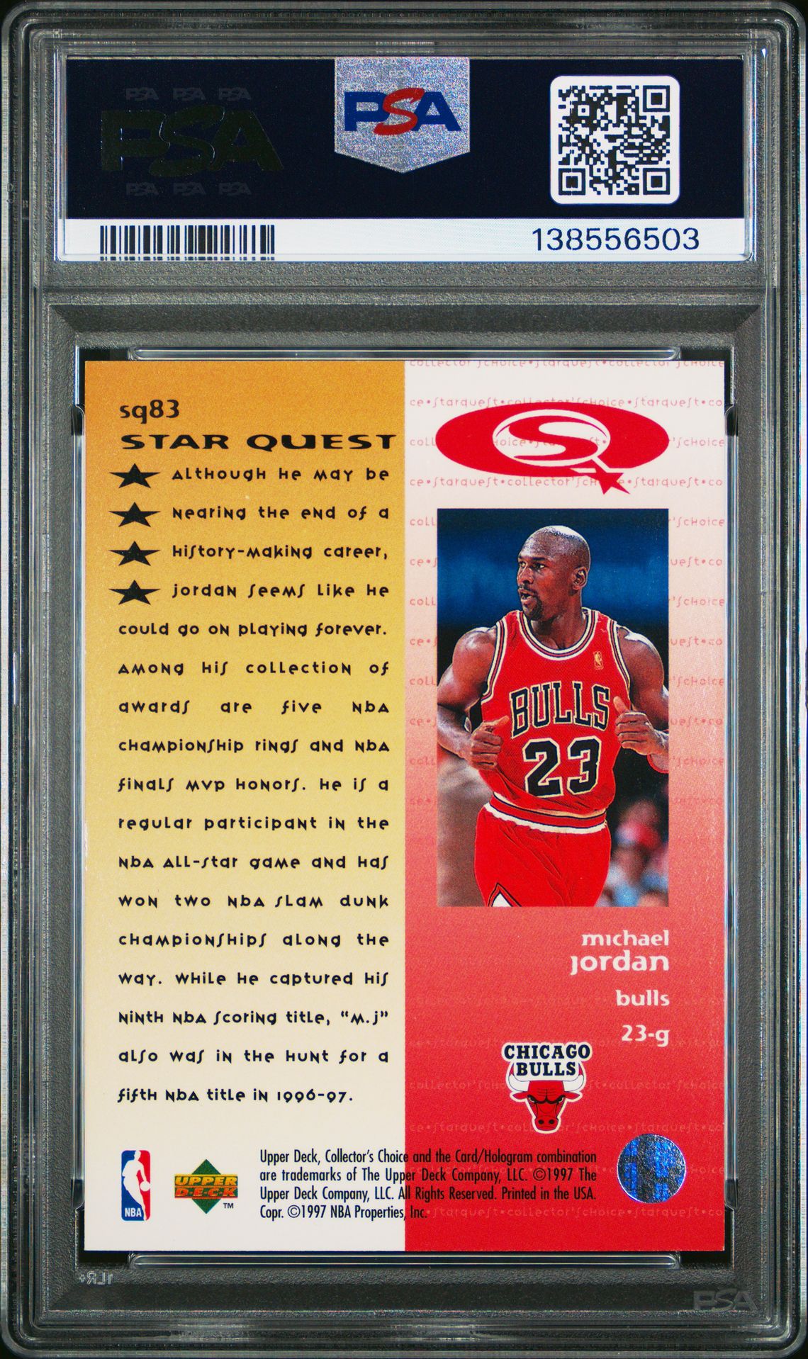1997 Collector's Choice Starquest Michael Jordan #Sq83 (Starquest) Mint 9 back