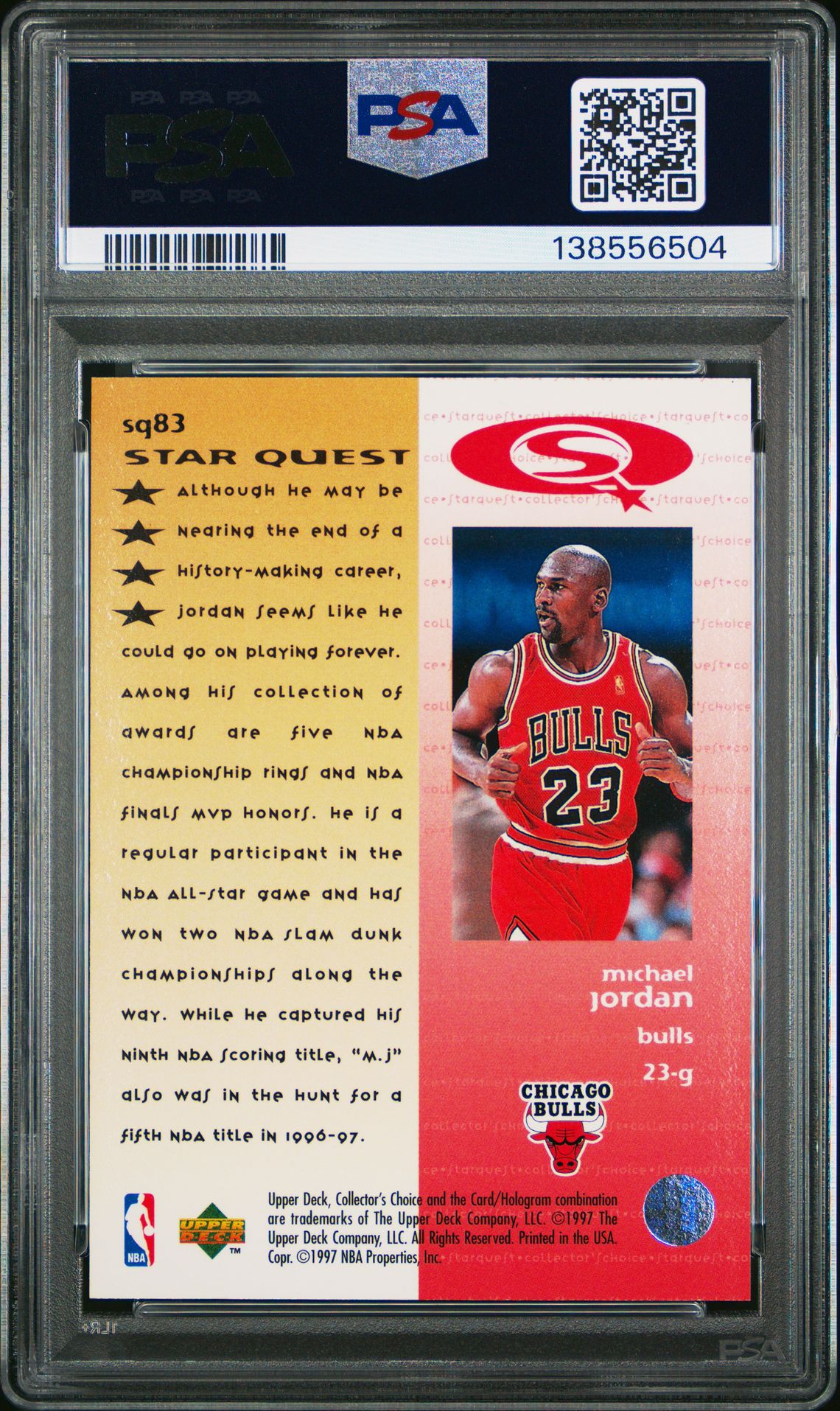 1997 Collector's Choice Starquest Michael Jordan #Sq83 (Starquest) Mint 9 back