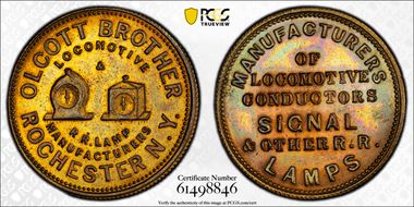 (1845-55) AE Token Miller NY-1018 Olcott & Brother AU58