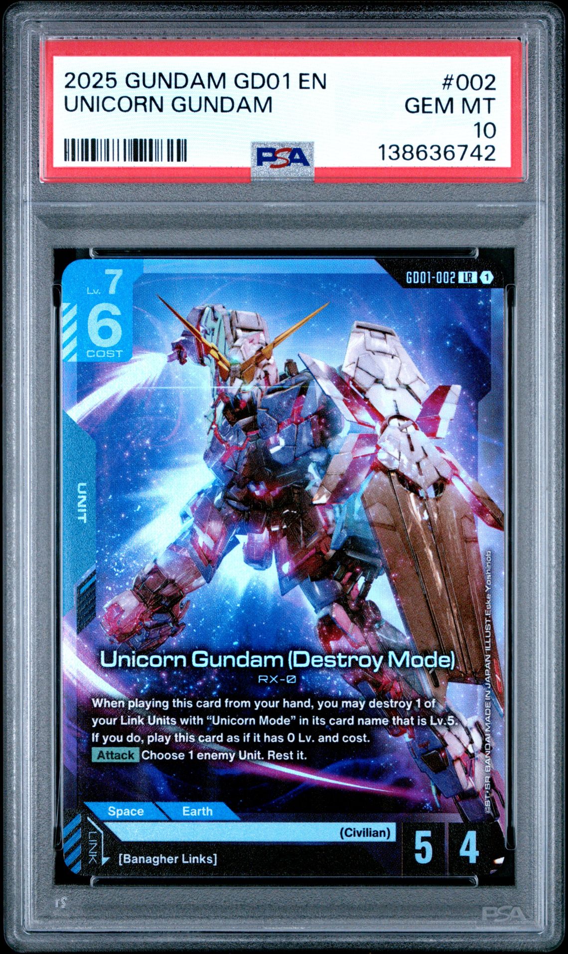 2025 Gundam Newtype Rising Unicorn (Destroy Mode) #002 Gem Mt 10 front