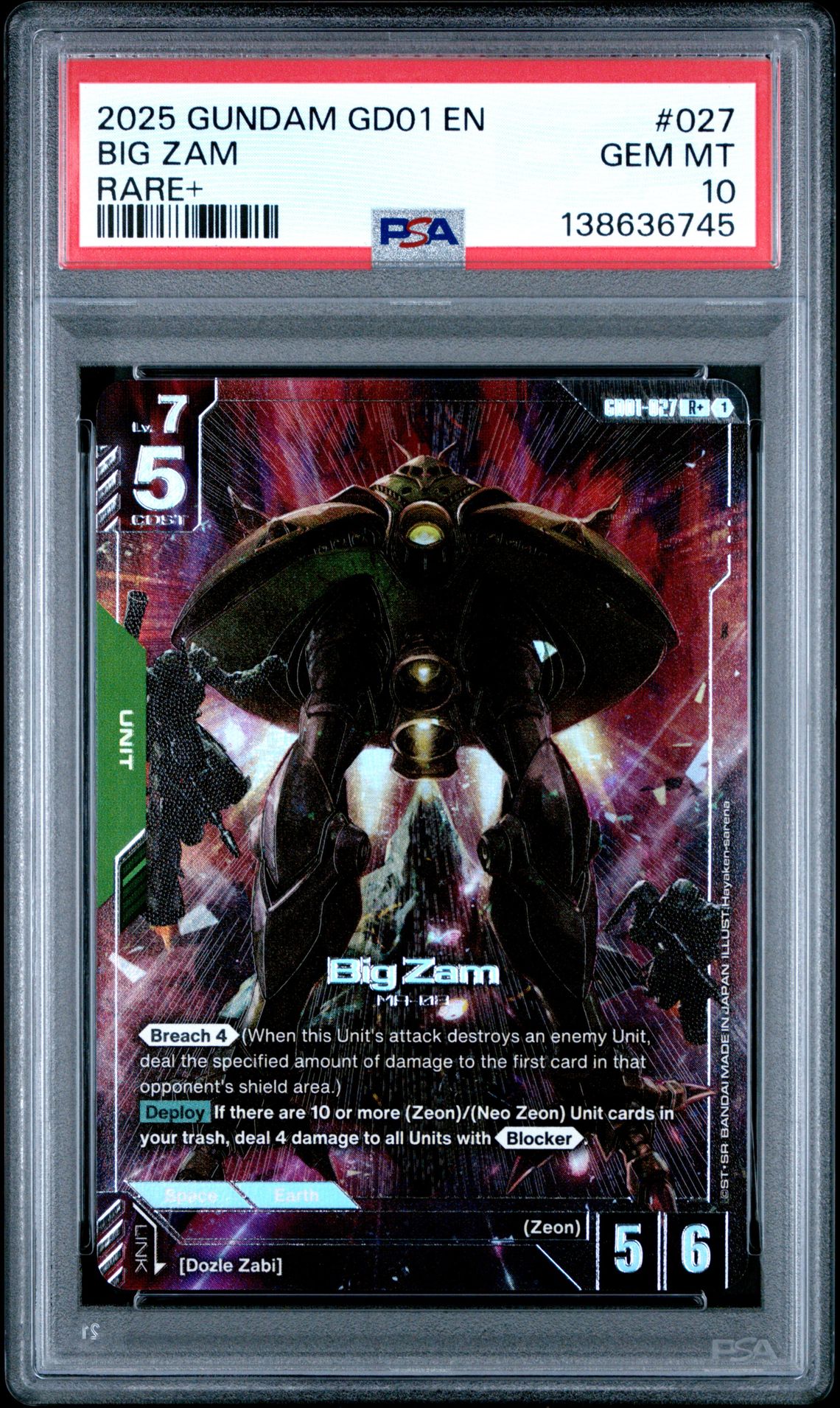 2025 Gundam Newtype Rising Big Zam #027 (Rare+) Gem Mt 10 front