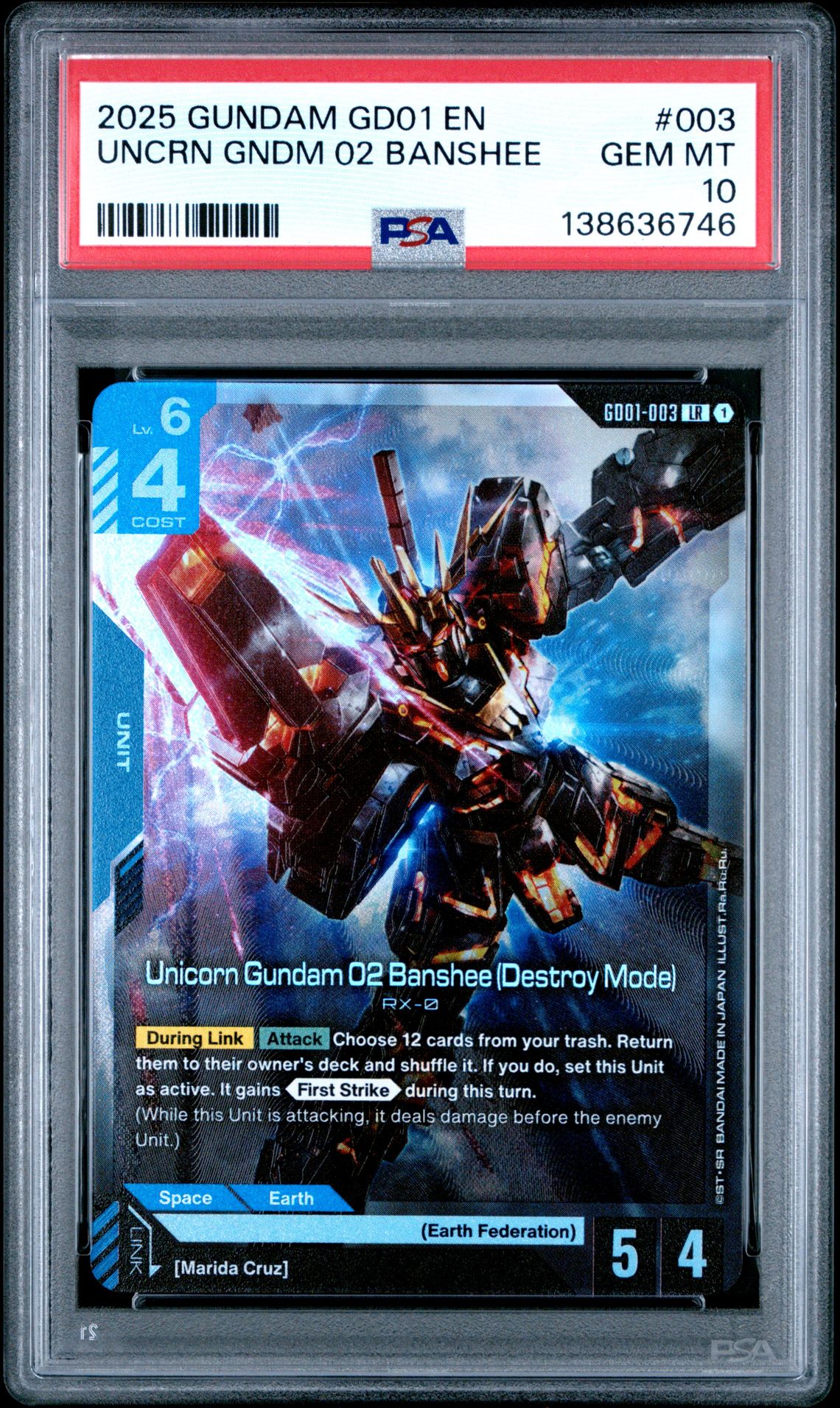 2025 Gundam Newtype Rising Banshee (Destroy Mode) #003 Gem Mt 10 front