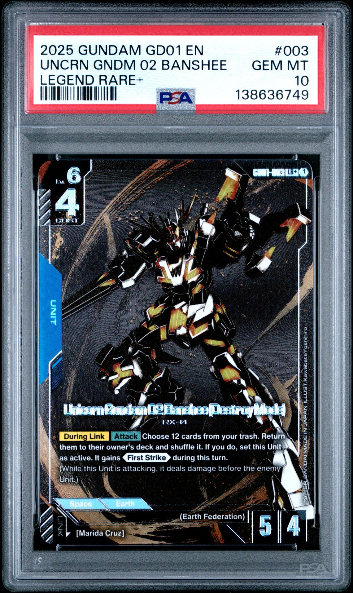 2025 Gundam Newtype Rising Banshee (Destroy Mode) #003 (Legend Rare+) Gem Mt 10 front