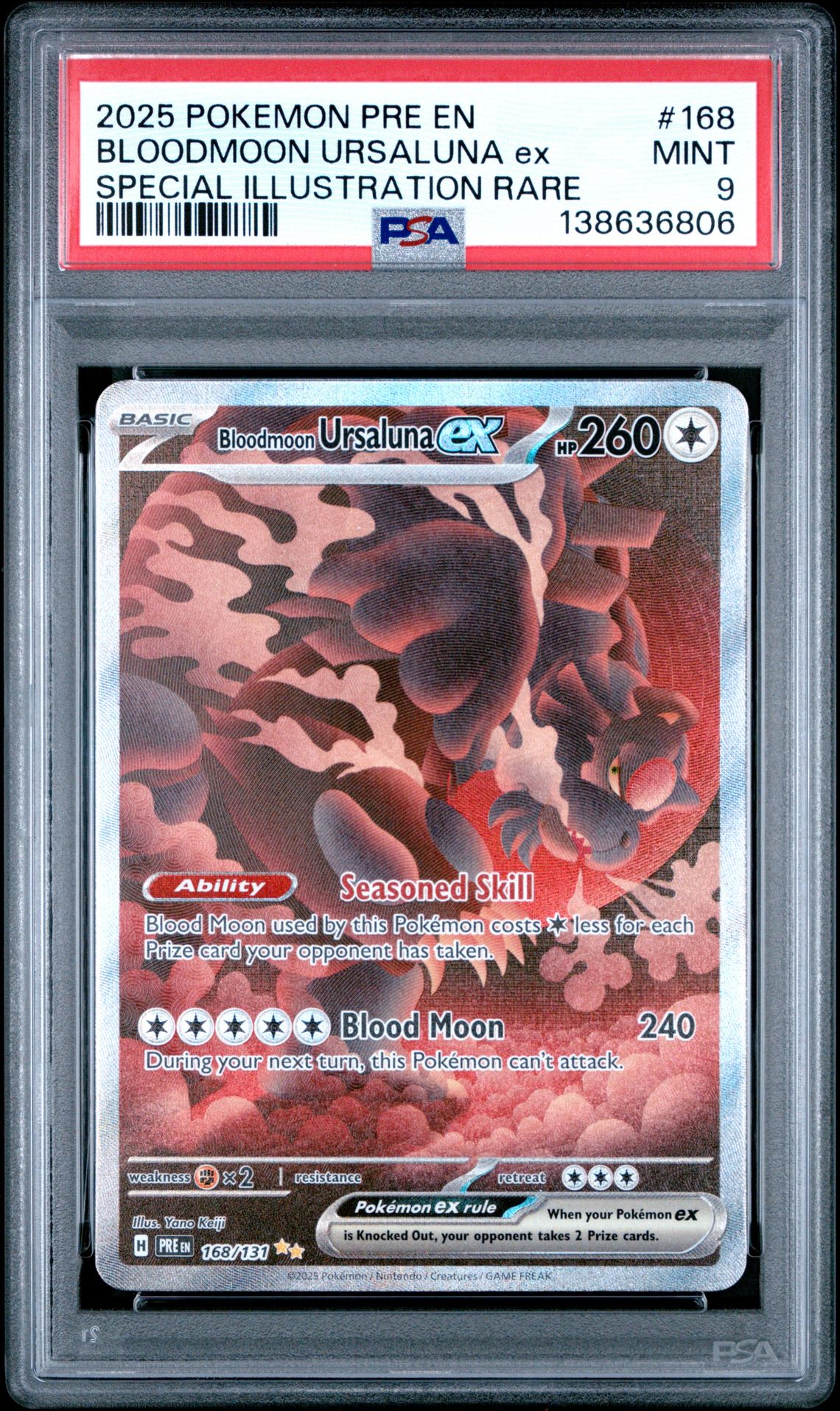 2025 Pokemon Pre En-Prismatic Evolutions Bloodmoon Ursaluna Ex #168 (Special Illustration Rare) Mint 9 front