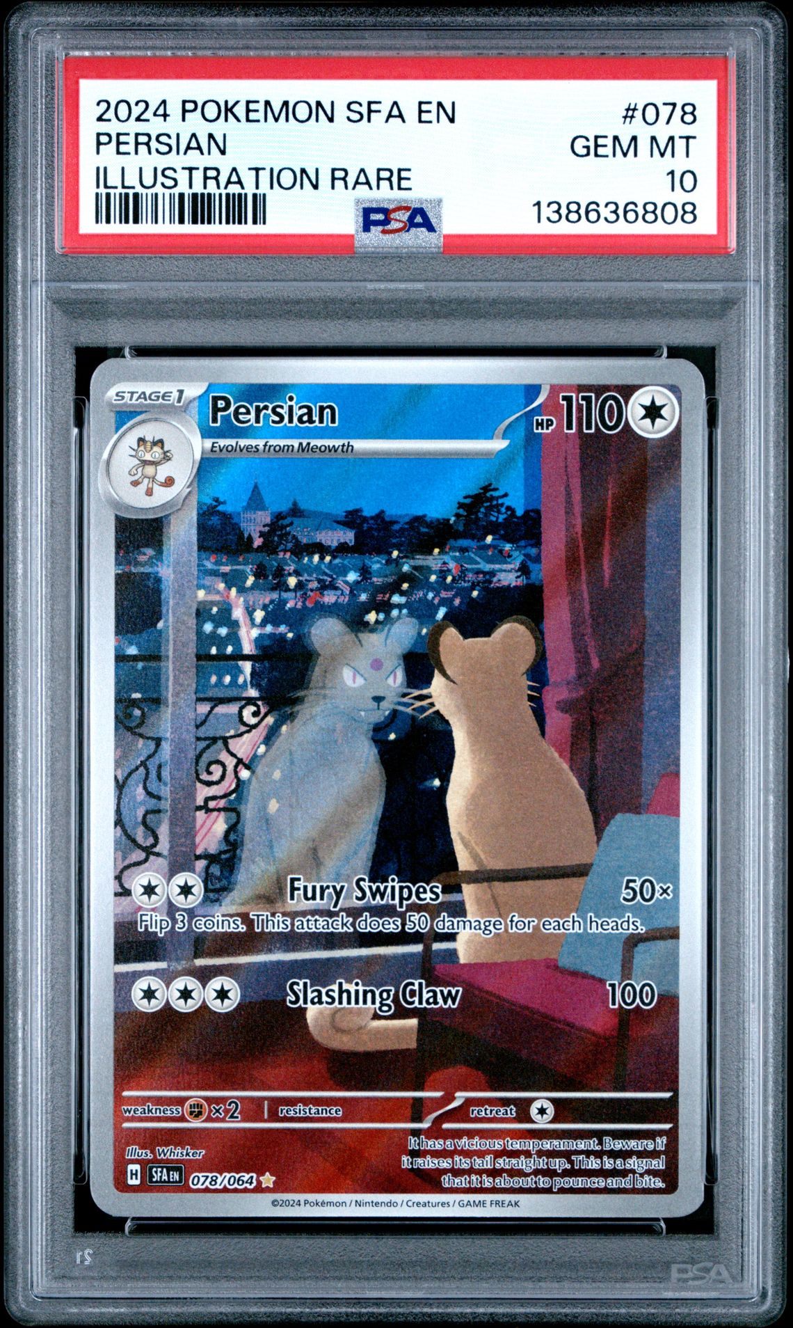 2024 Pokemon Sfa En-Shrouded Fable Persian #078 (Illustration Rare) Gem Mt 10 front