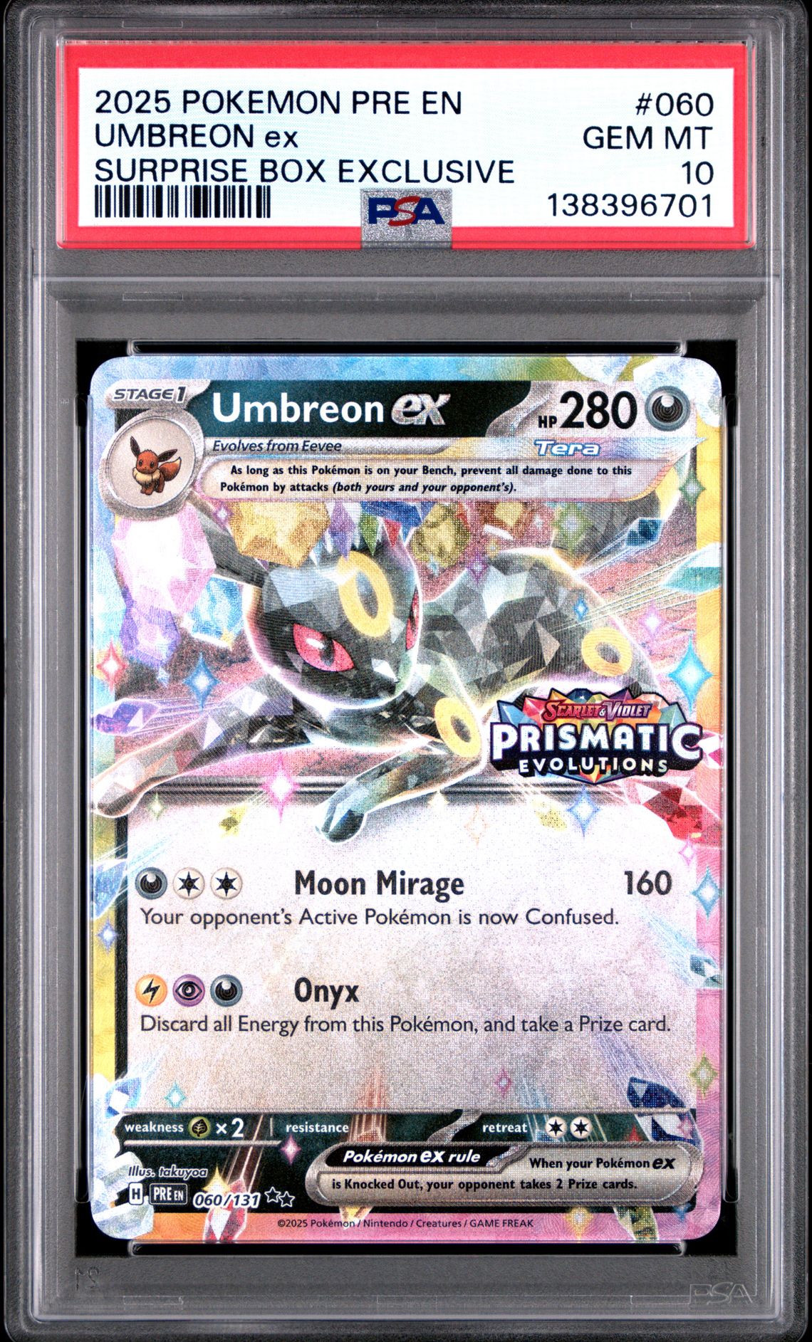 2025 Pokemon Pre En-Prismatic Evolutions Umbreon Ex #060 (Surprise Box Exclusive) Gem Mt 10 front