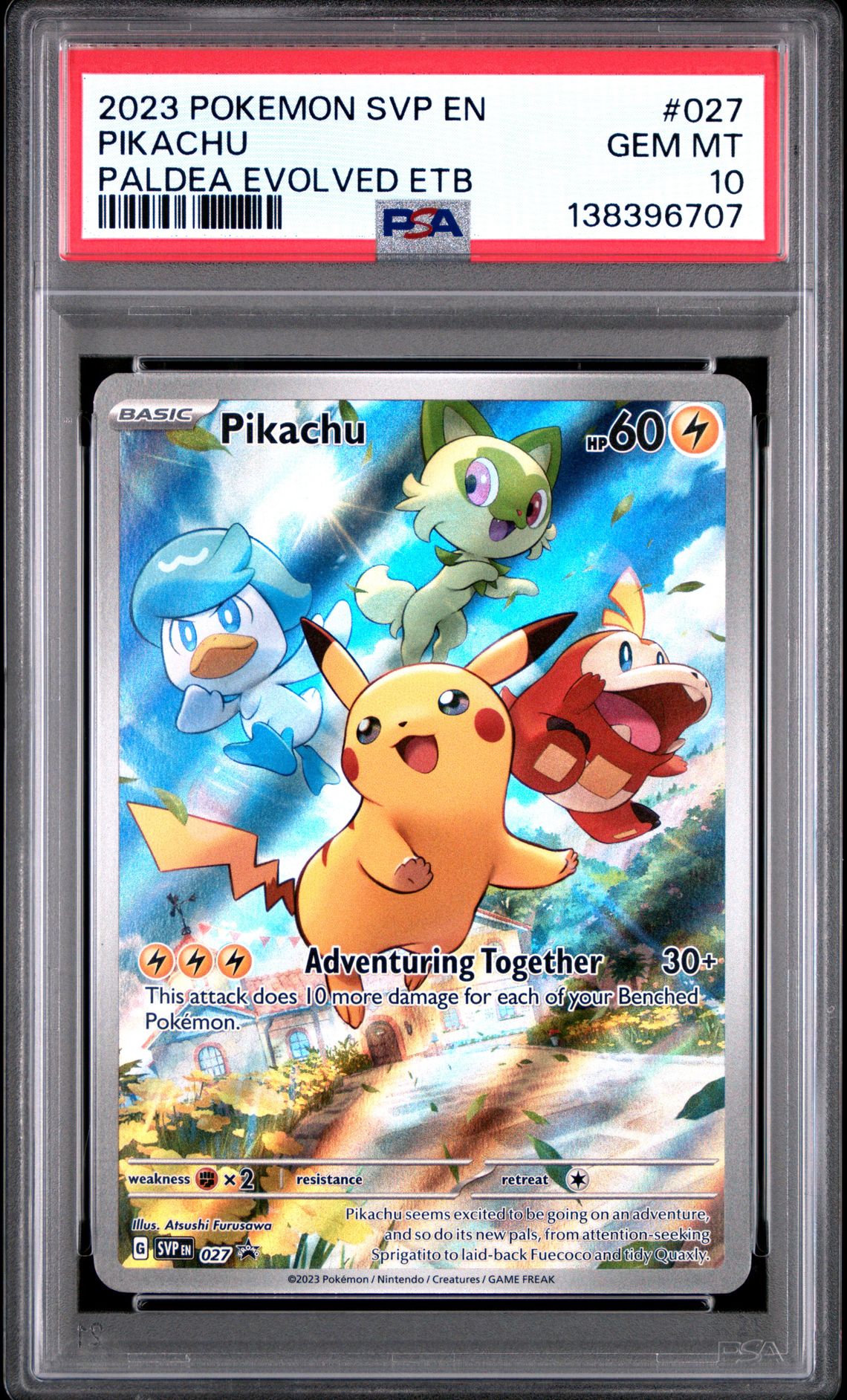 2023 Pokemon Svp En-Sv Black Star Promo Pikachu #027 (Paldea Evolved Etb) Gem Mt 10 front