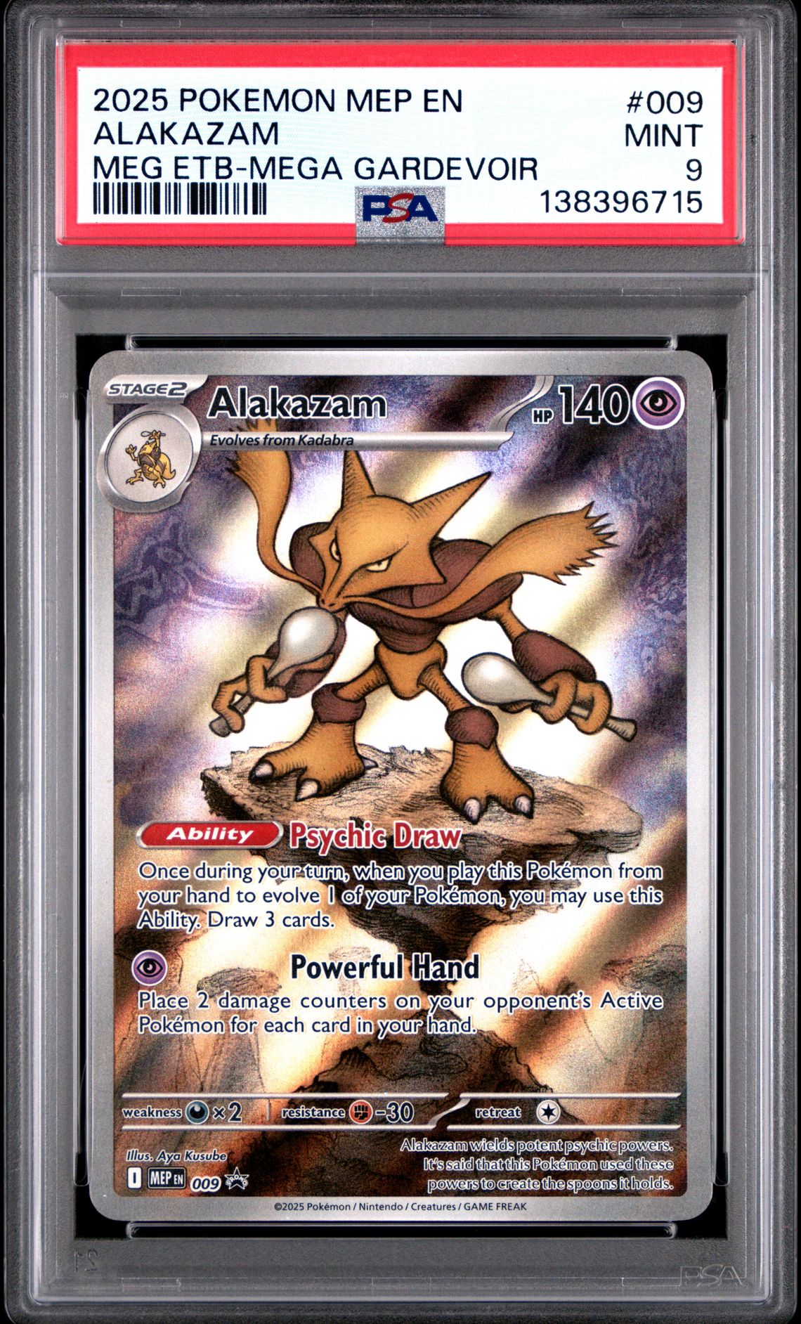 2025 Pokemon Mep En-Me Black Star Promo Alakazam #009 (Meg Etb-Mega Gardevoir) Mint 9 front