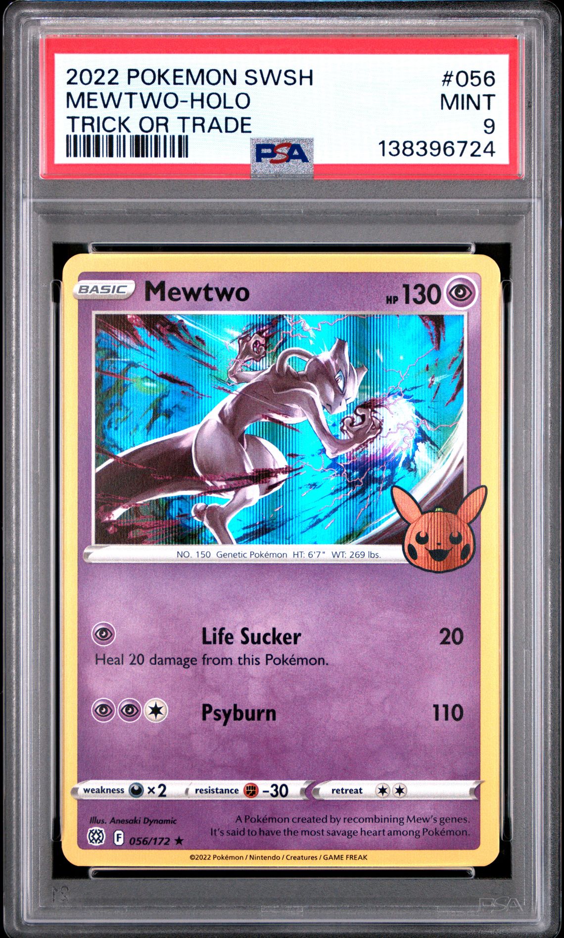 2022 Pokemon Sword & Shield Brilliant Stars Mewtwo-Holo #056 (Trick Or Trade) Mint 9 front