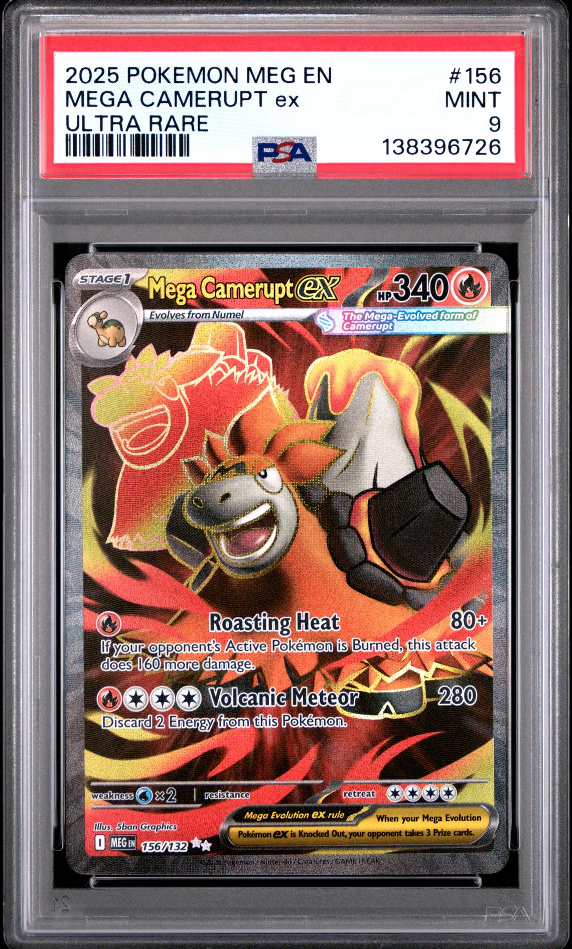 2025 Pokemon Meg En-Mega Evolution Mega Camerupt Ex #156 (Ultra Rare) Mint 9 front