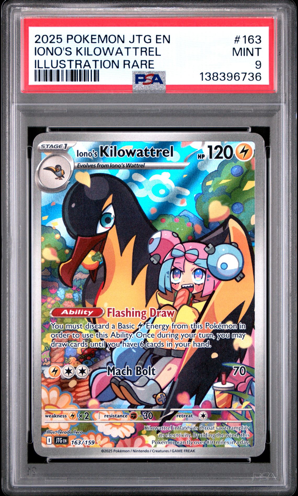 2025 Pokemon Jtg En-Journey Together Iono's Kilowattrel #163 (Illustration Rare) Mint 9 front