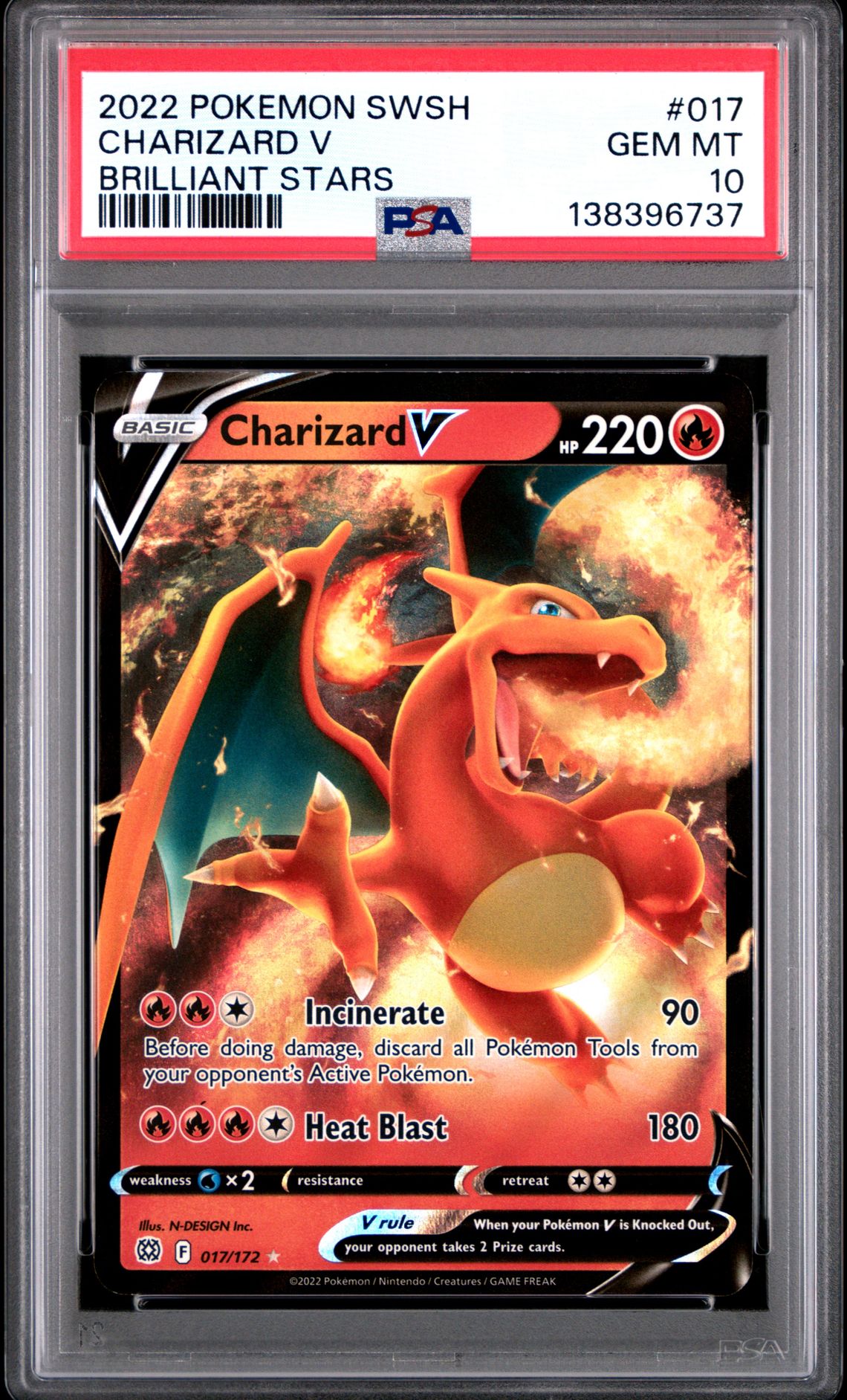 2022 Pokemon Sword & Shield Brilliant Stars Charizard V #017 (Brilliant Stars) Gem Mt 10 front