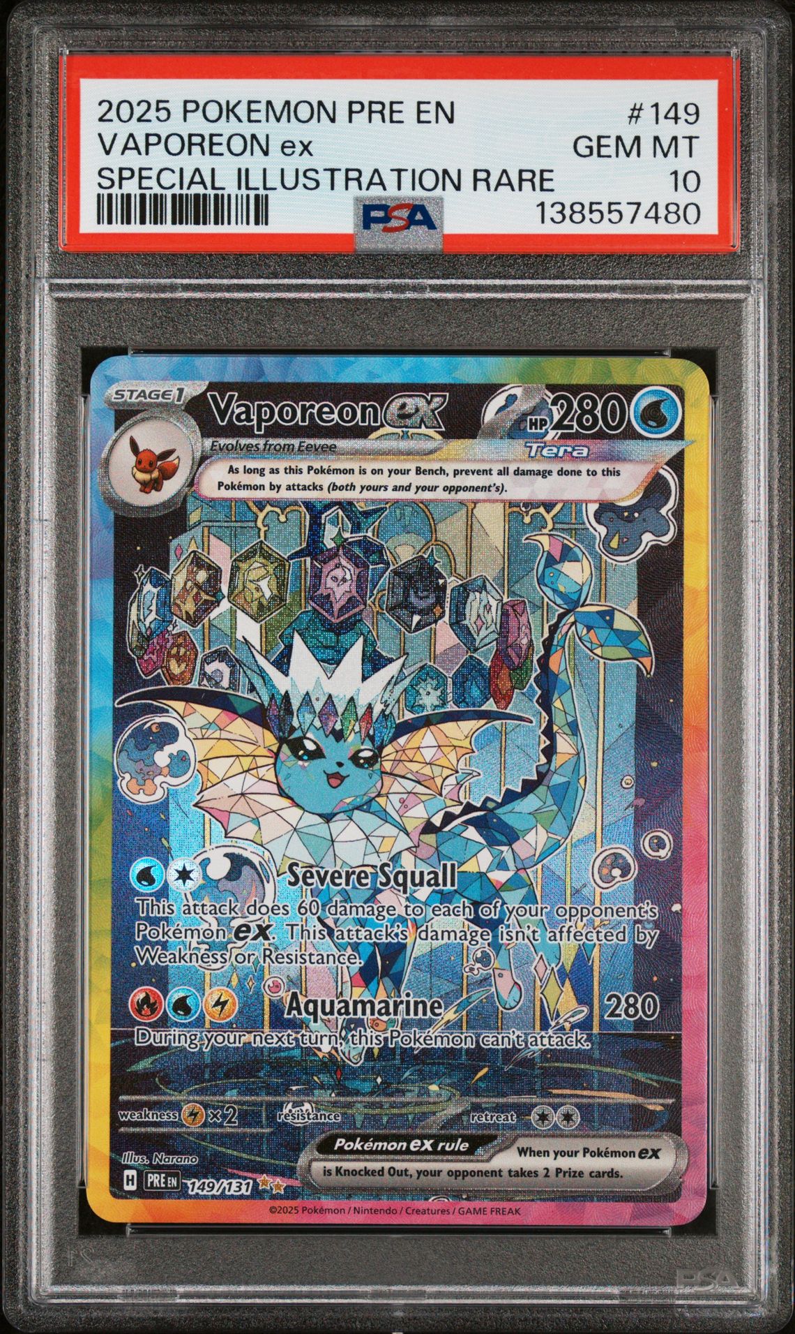 2025 Pokemon Pre En-Prismatic Evolutions Vaporeon Ex #149 (Special Illustration Rare) Gem Mt 10 front