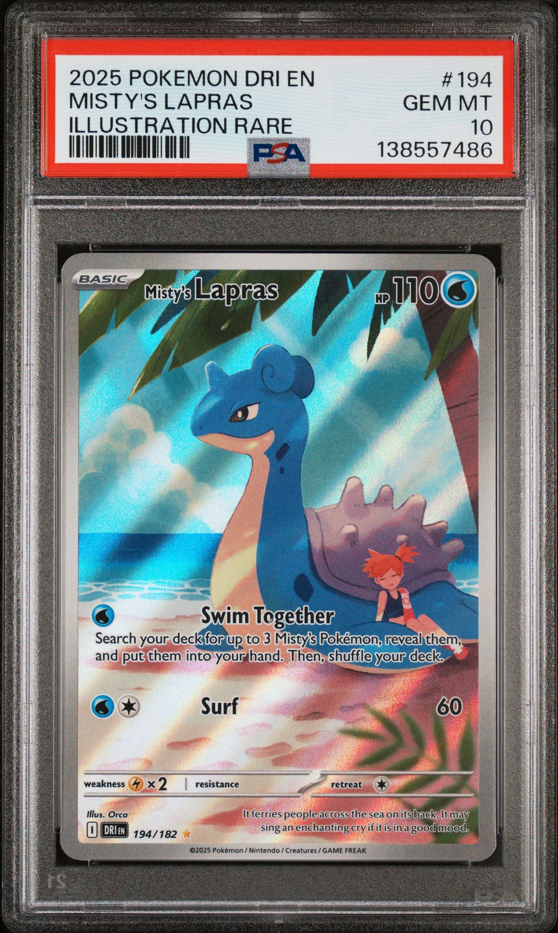 2025 Pokemon Dri En-Destined Rivals Misty's Lapras #194 (Illustration Rare) Gem Mt 10 front