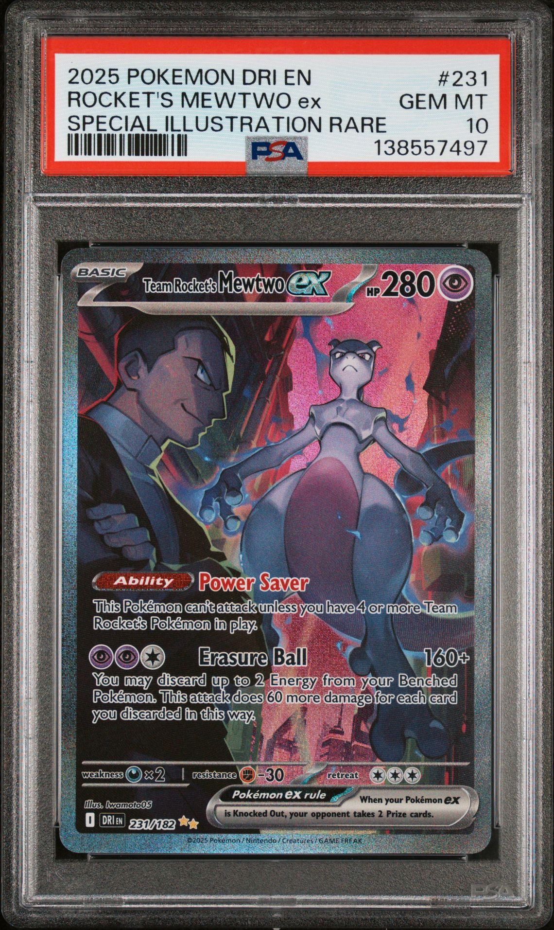 2025 Pokemon Dri En-Destined Rivals Rocket's Mewtwo Ex #231 (Special Illustration Rare) Gem Mt 10 front
