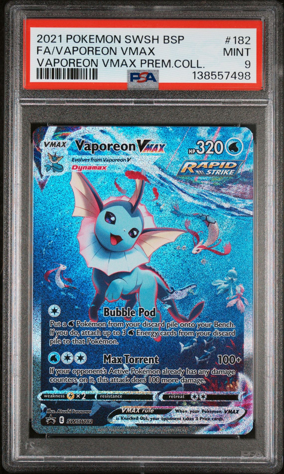 2021 Pokemon Swsh Black Star Promo Fa/Vaporeon Vmax #182 (Vaporeon Vmax Prem.coll.) Mint 9 front