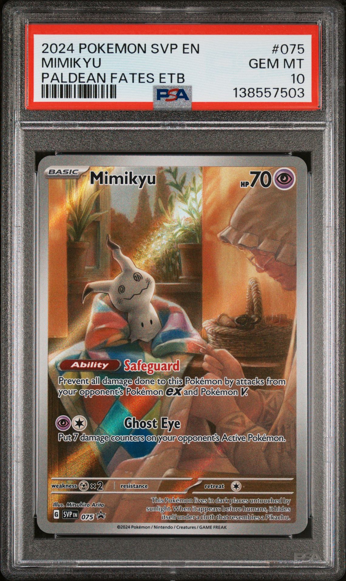 2024 Pokemon Svp En-Sv Black Star Promo Mimikyu #075 (Paldean Fates Etb) Gem Mt 10 front