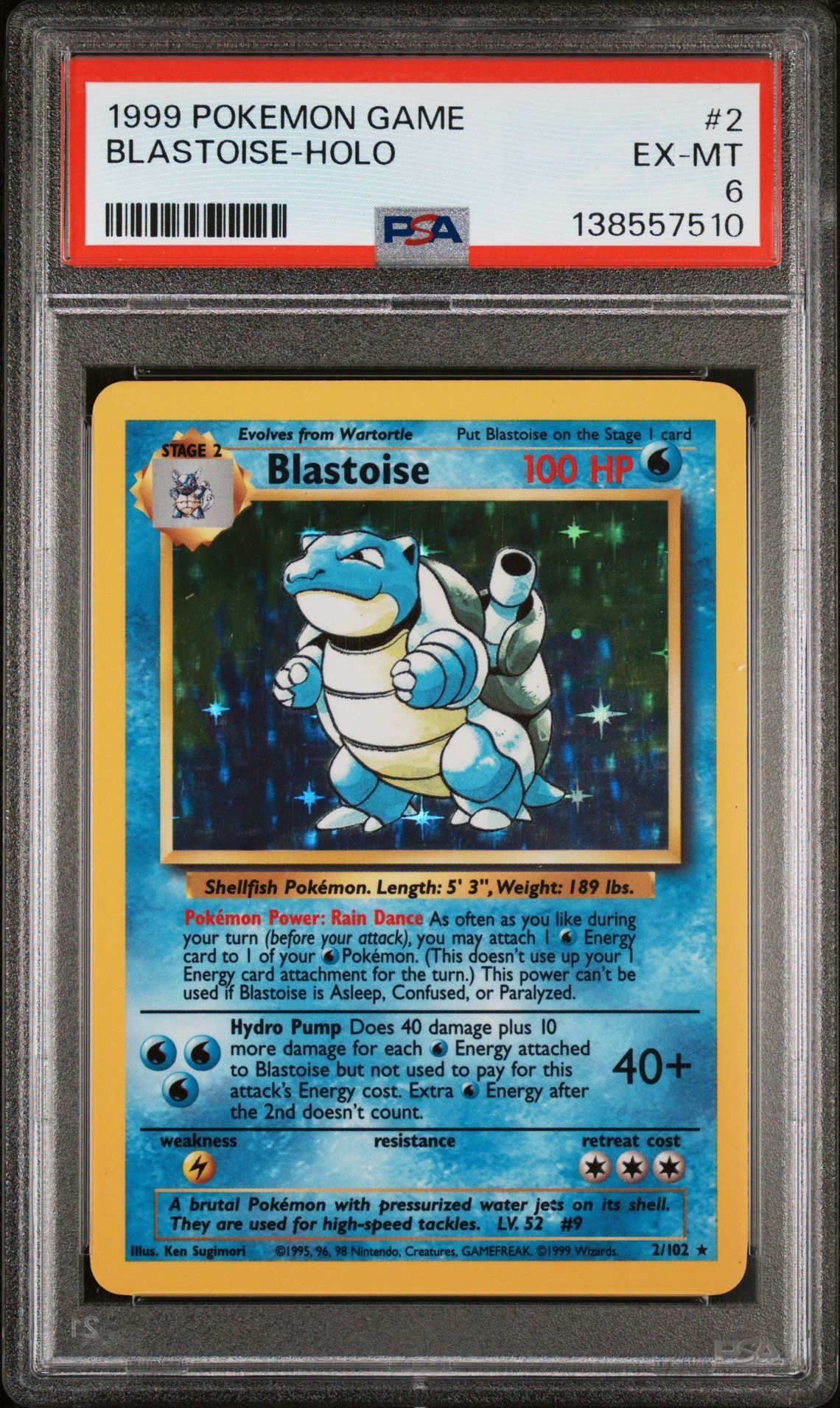 1999 Pokemon Game Blastoise-Holo #2 Ex-Mt 6 front