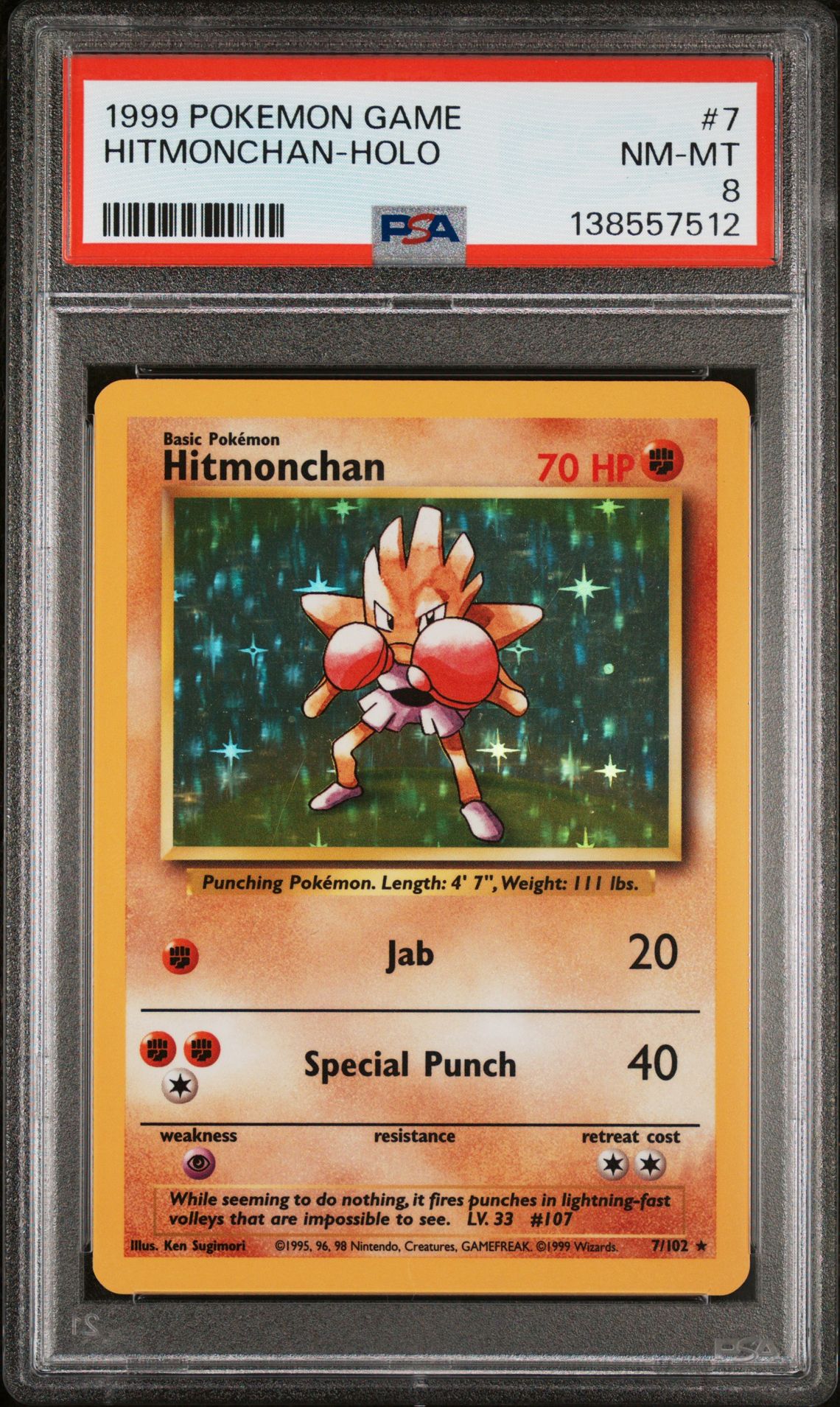 1999 Pokemon Game Hitmonchan-Holo #7 Nm-Mt 8 front