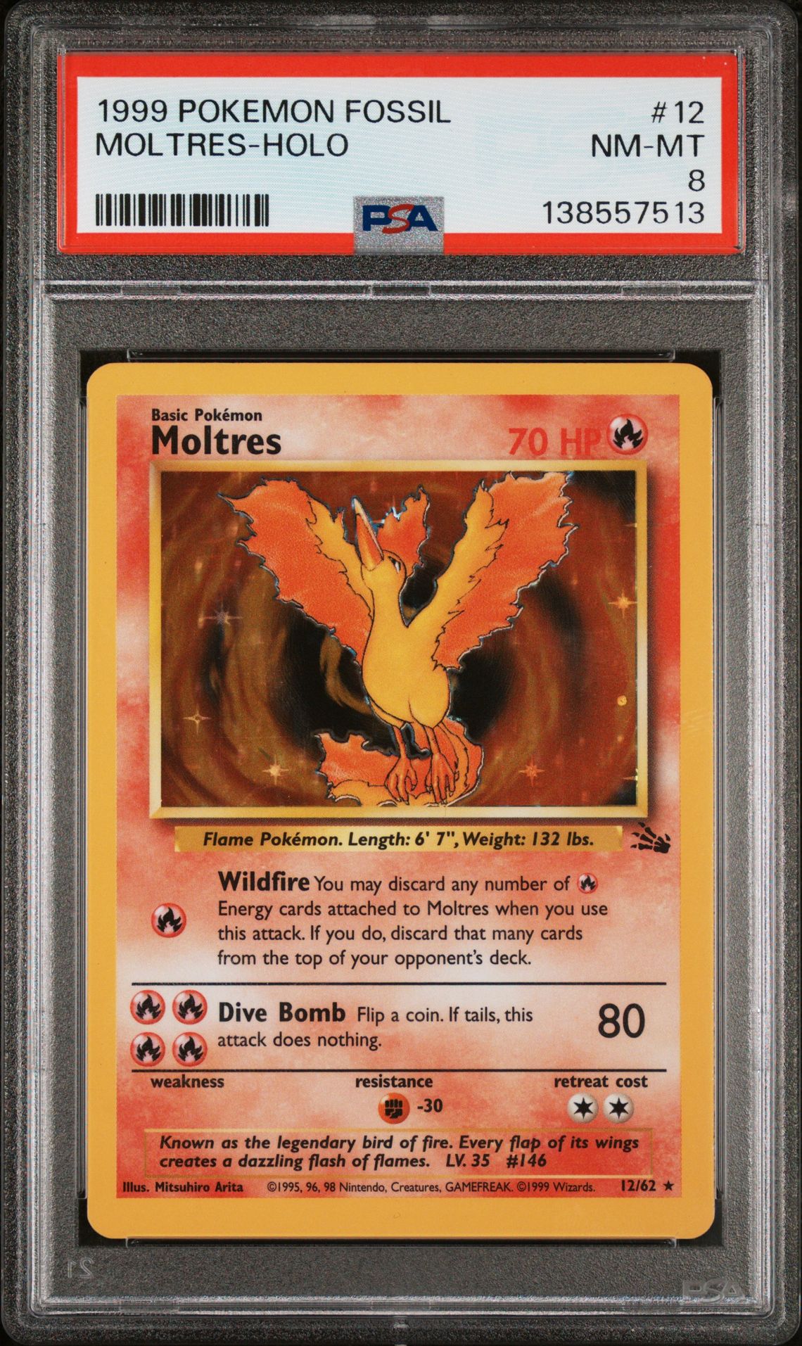 1999 Pokemon Fossil Moltres-Holo #12 Nm-Mt 8 front