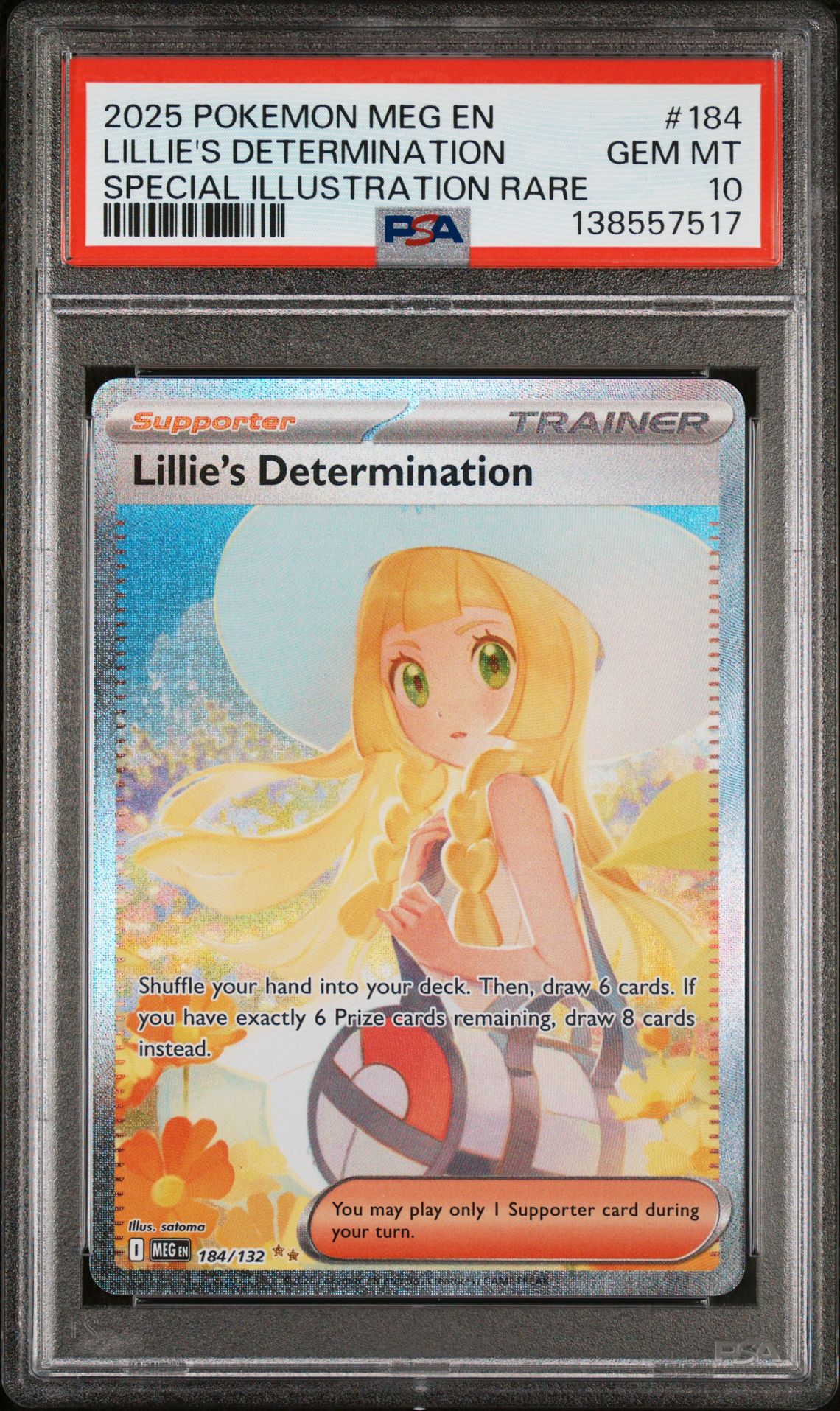 2025 Pokemon Meg En-Mega Evolution Lillie's Determination #184 (Special Illustration Rare) Gem Mt 10 front