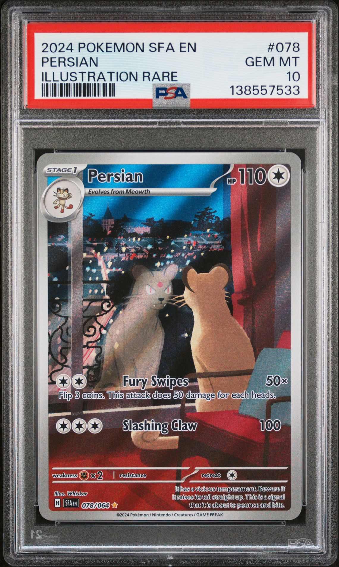 2024 Pokemon Sfa En-Shrouded Fable Persian #078 (Illustration Rare) Gem Mt 10 front