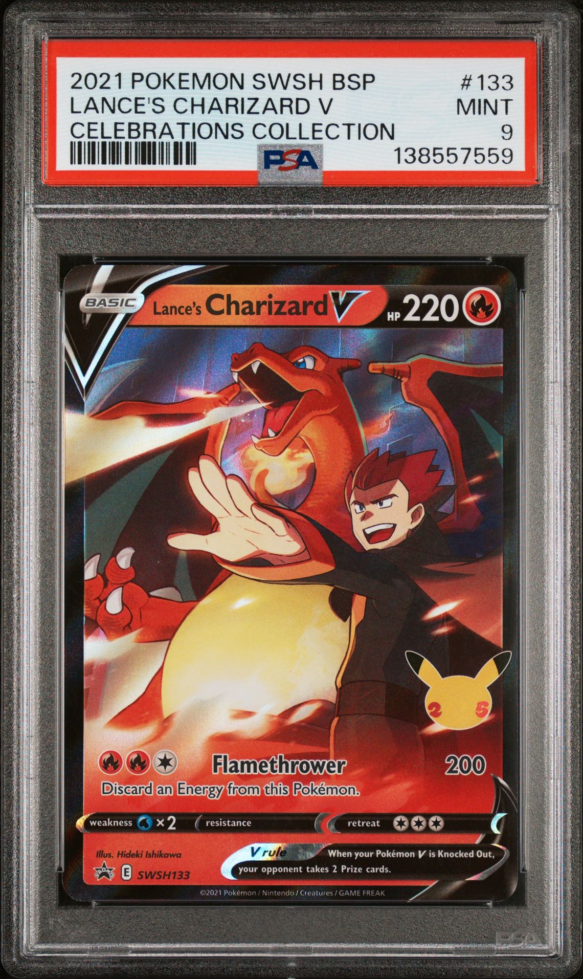 2021 Pokemon Swsh Black Star Promo Lance's Charizard V #133 (Celebrations Collection) Mint 9 front