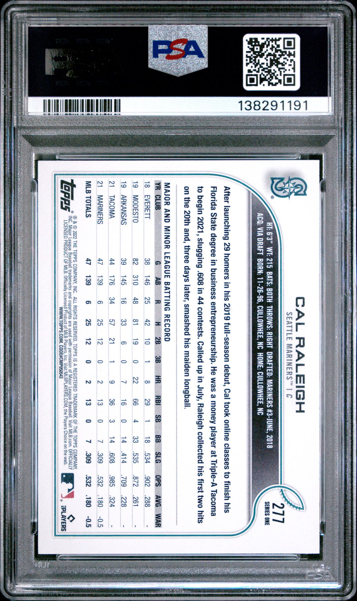 2022 Topps Cal Raleigh #277 Nm-Mt 8 back