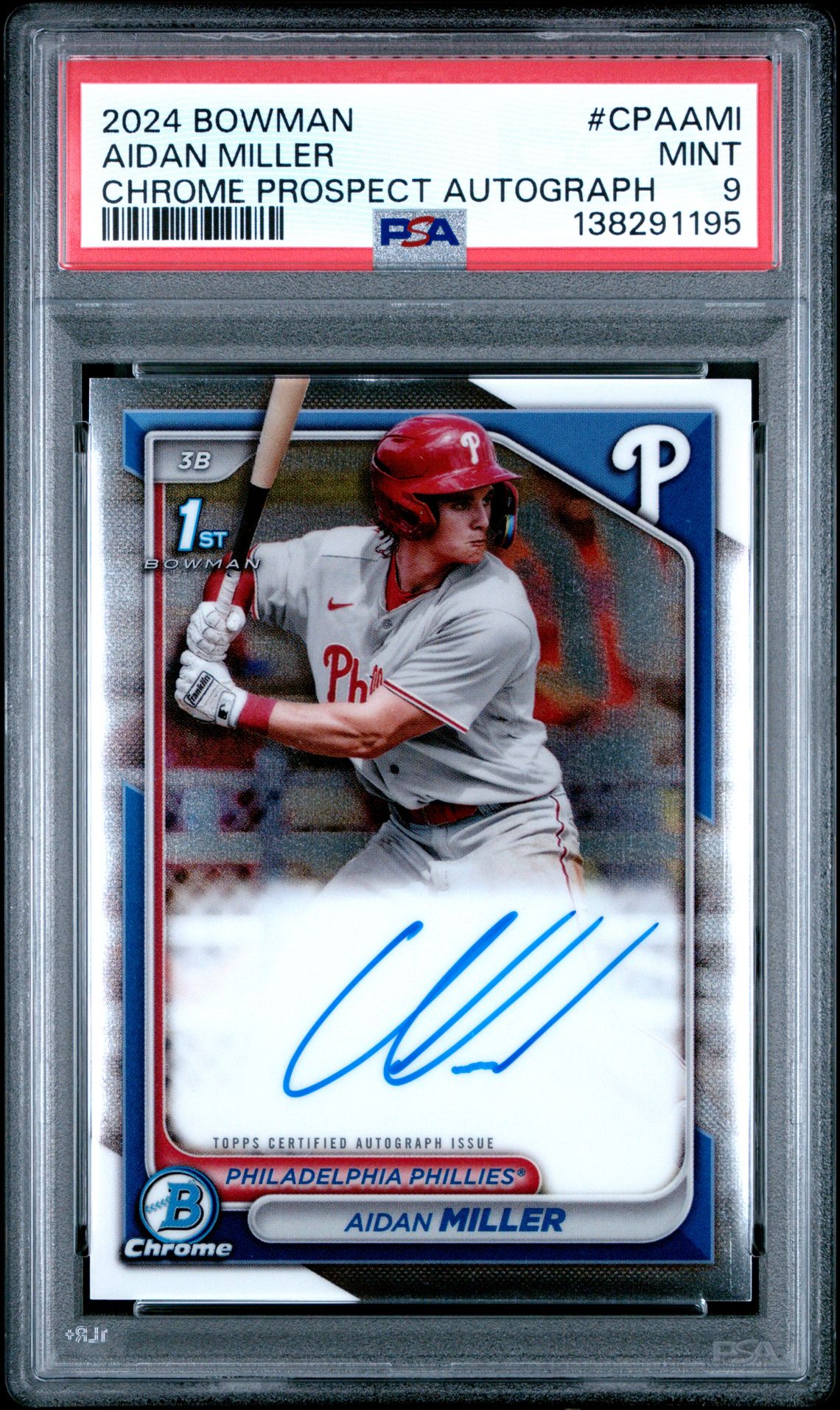 2024 Bowman Chrome Prospect Autographs Aidan Miller #Cpaami Mint 9 front