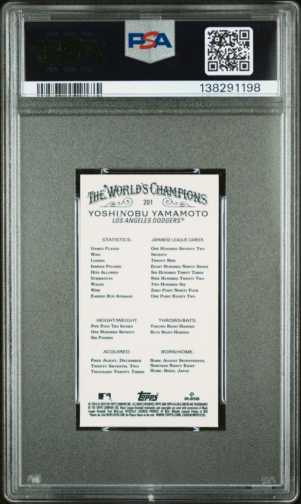 2024 Topps Allen & Ginter Yoshinobu Yamamoto #201 (Chrome-Mini) Mint 9 back