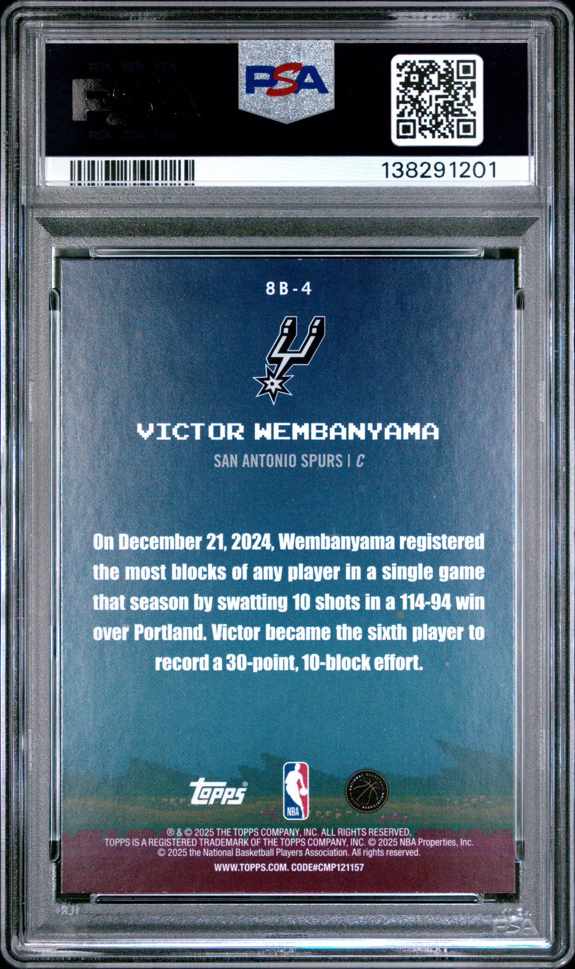 2025 Topps 8 Bit Ballers Victor Wembanyama #8B-4 Mint 9 back