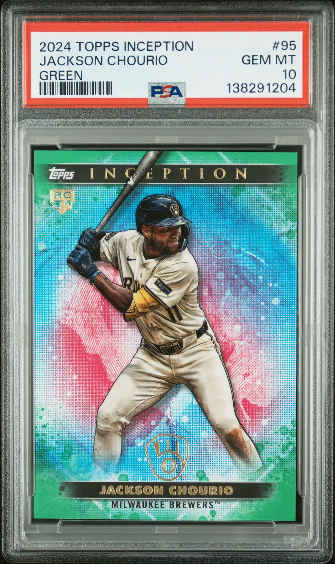 2024 Topps Inception Jackson Chourio #95 (Green) Gem Mt 10 front
