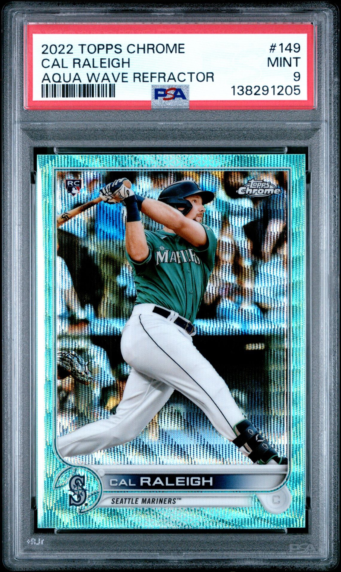 2022 Topps Chrome Cal Raleigh #149 (Aqua Wave Refractor) Mint 9 front