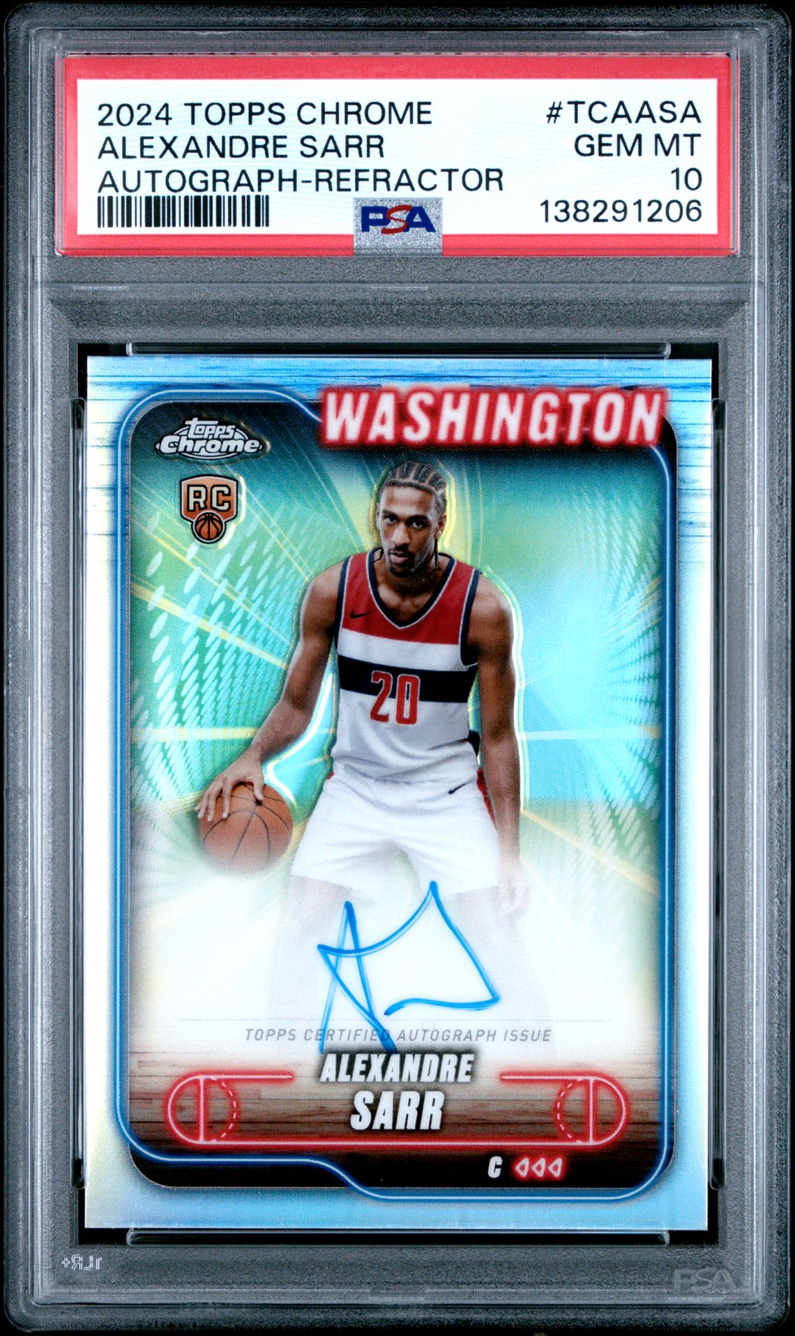 2024 Topps Chrome Topps Chrome Autographs Alexandre Sarr #Tcaasa (Autograph-Refractor) Gem Mt 10 front