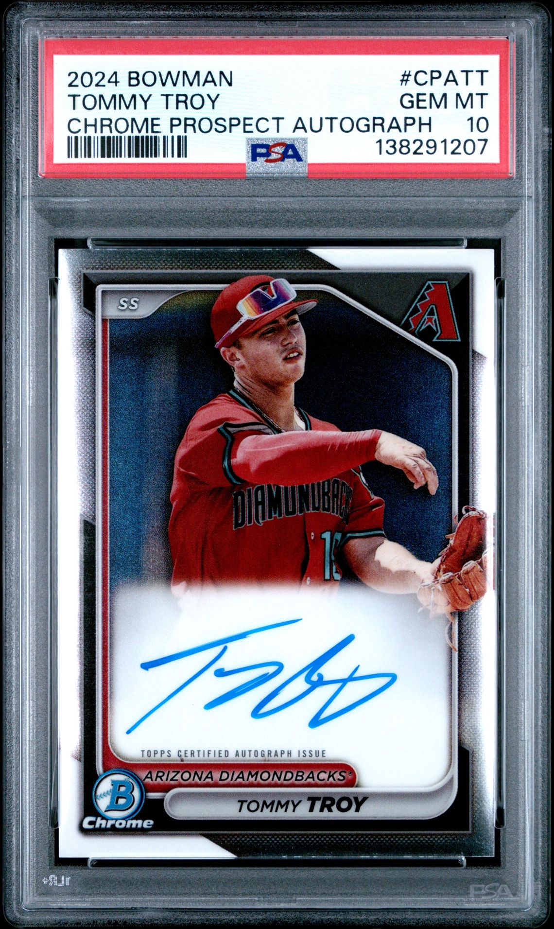 2024 Bowman Chrome Prospect Autographs Tommy Troy #Cpatt Gem Mt 10 front