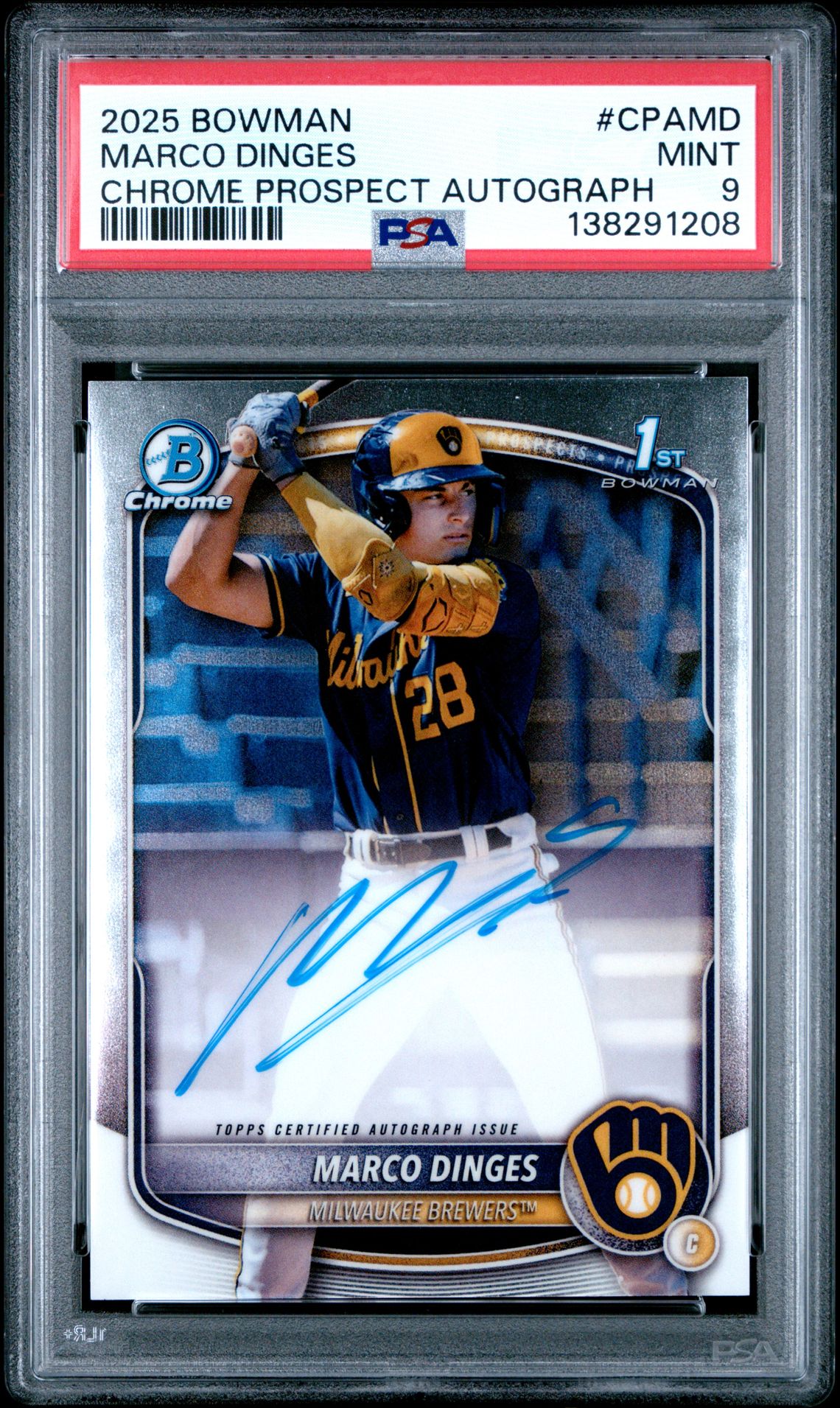 2025 Bowman Chrome Prospect Autographs Marco Dinges #Cpamd Mint 9 front