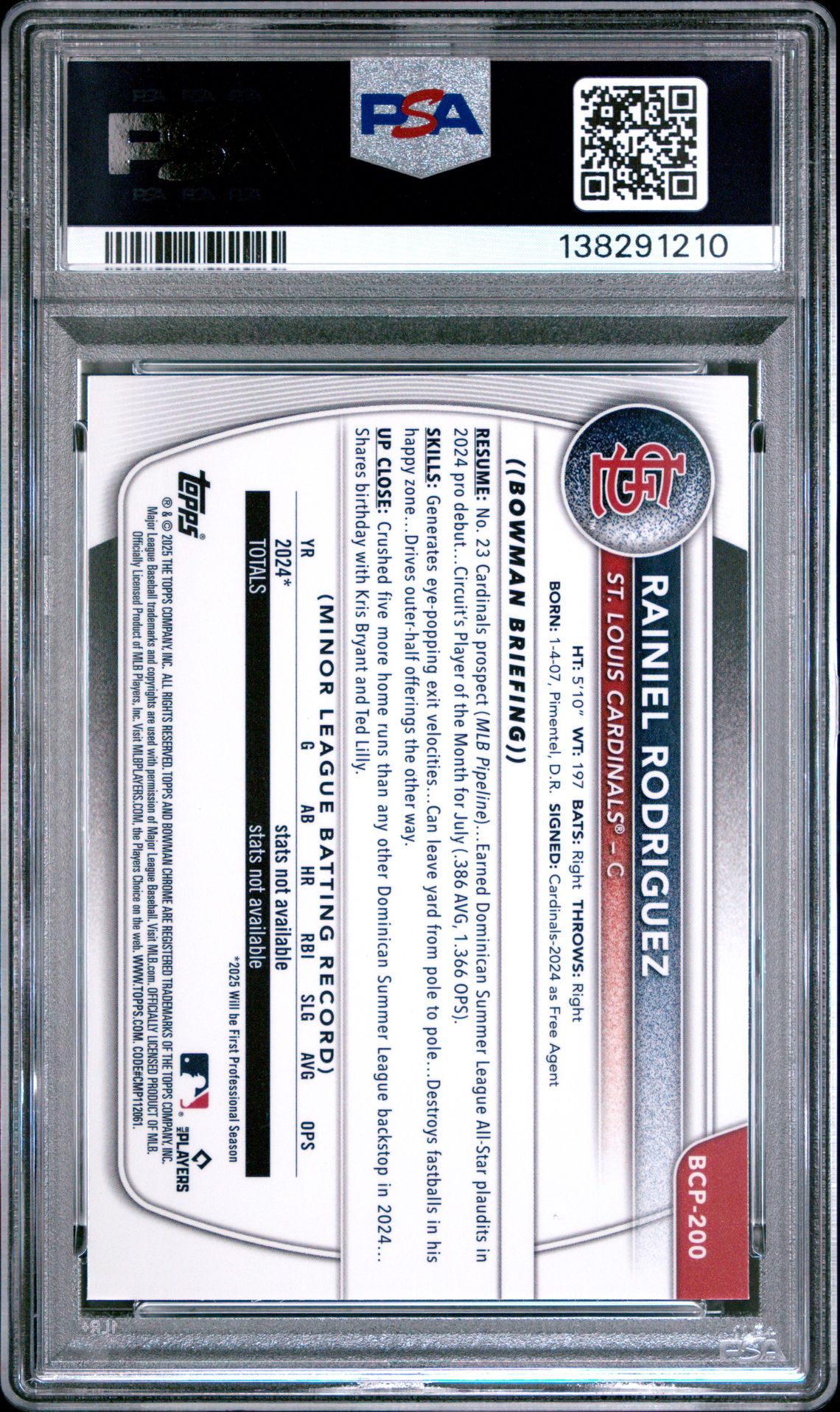 2025 Bowman Chrome Prospects Rainiel Rodriguez #Bcp200 (Prospects-Pulsar Refractor) Mint 9 back