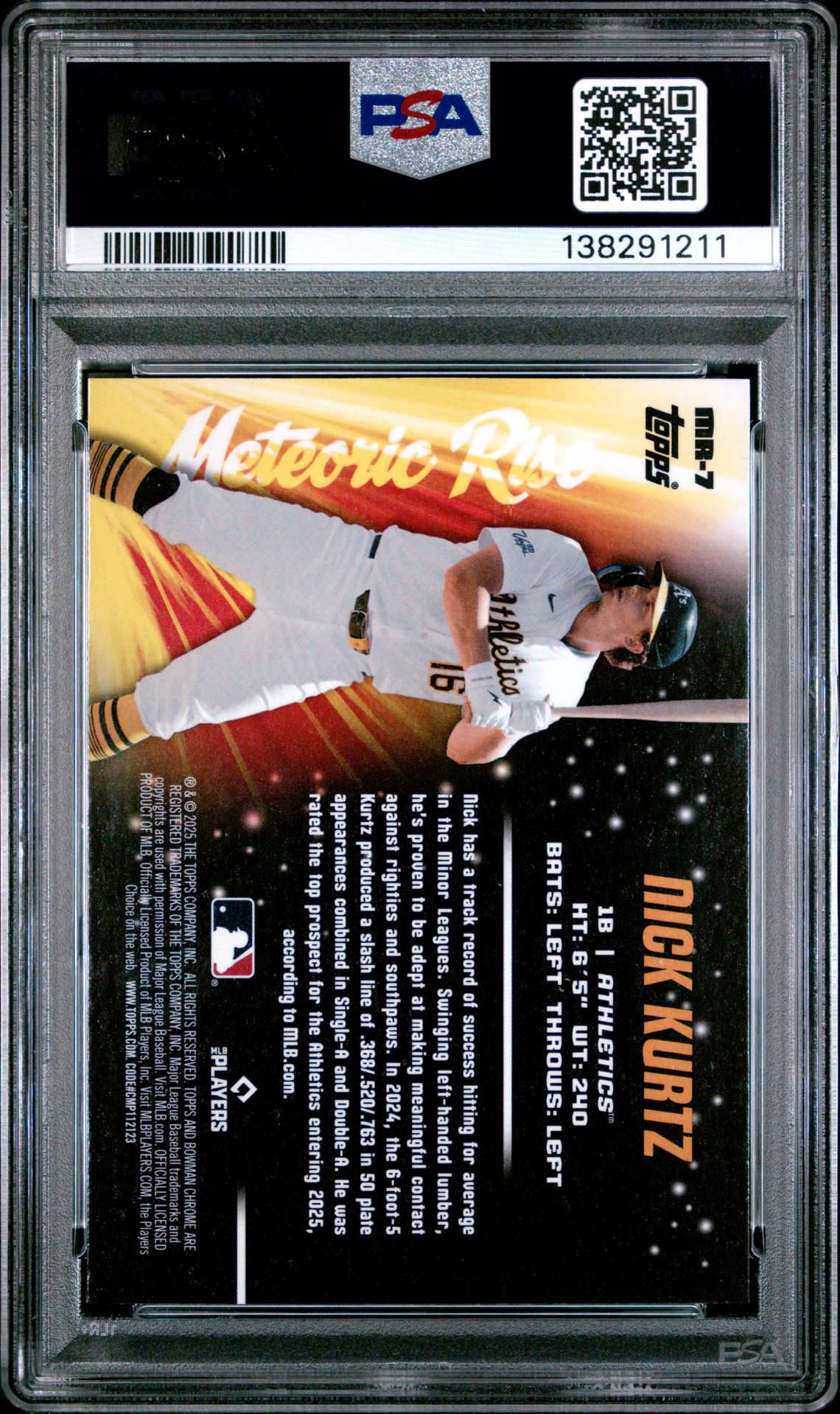 2025 Bowman Chrome Meteoric Rise Nick Kurtz #Mr-7 Gem Mt 10 back