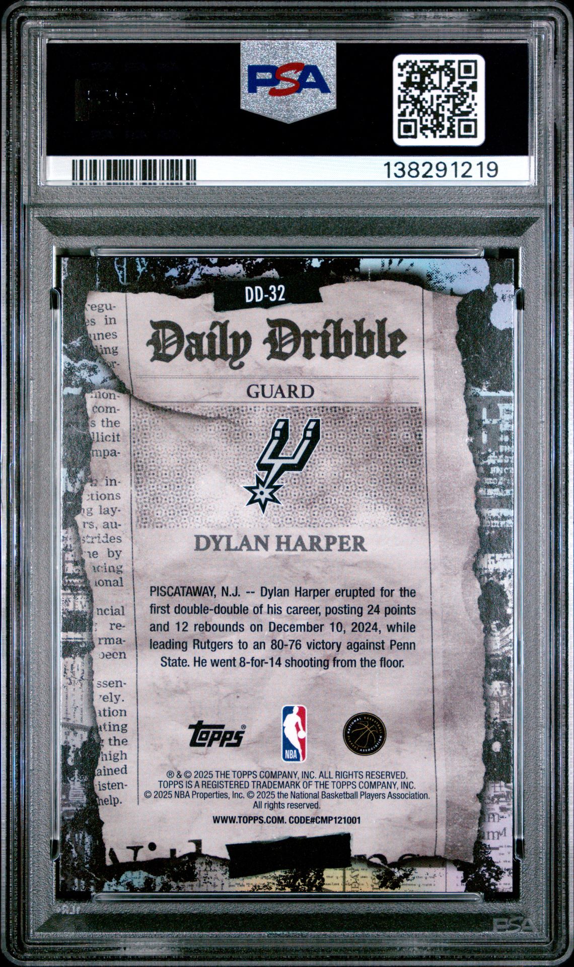 2025 Topps The Daily Dribble Dylan Harper #Dd-32 Mint 9 back