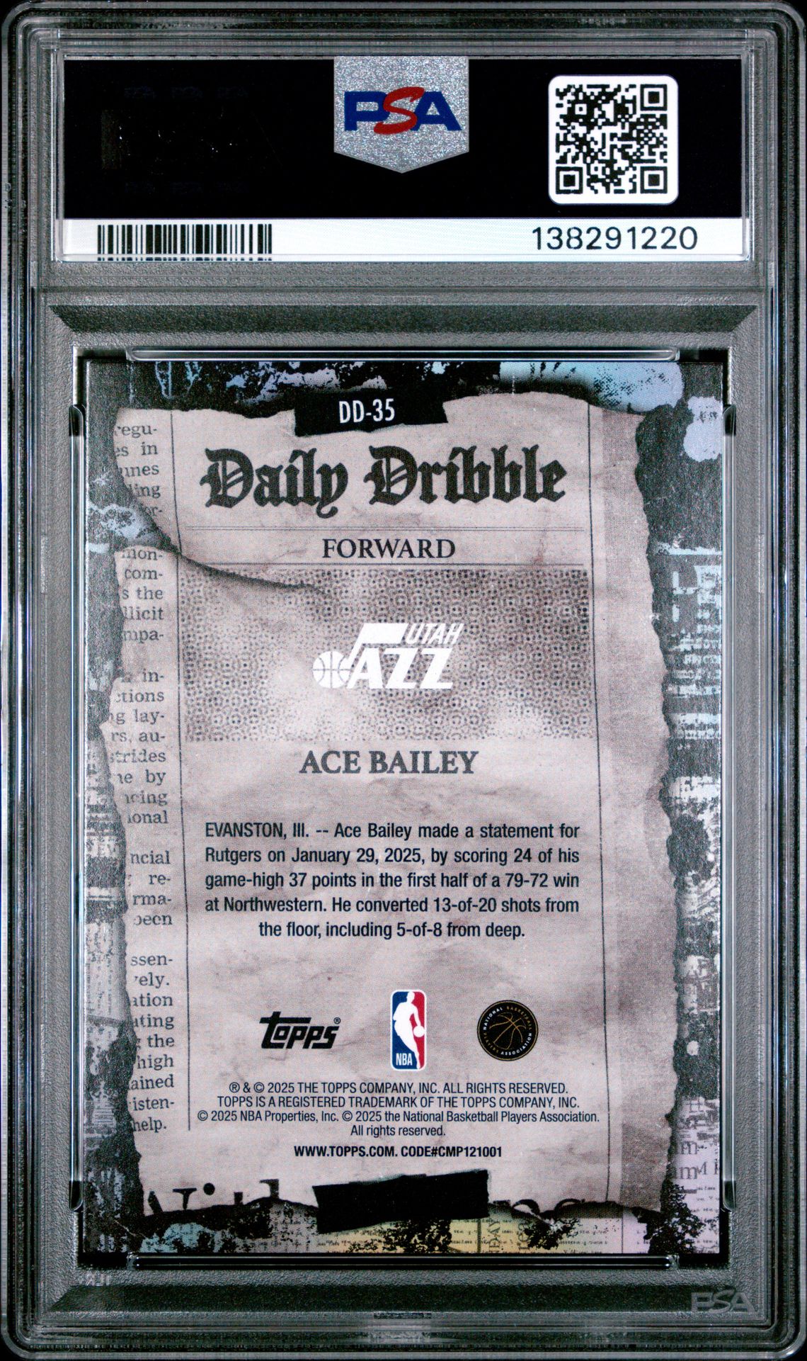 2025 Topps The Daily Dribble Ace Bailey #Dd-35 Mint 9 back