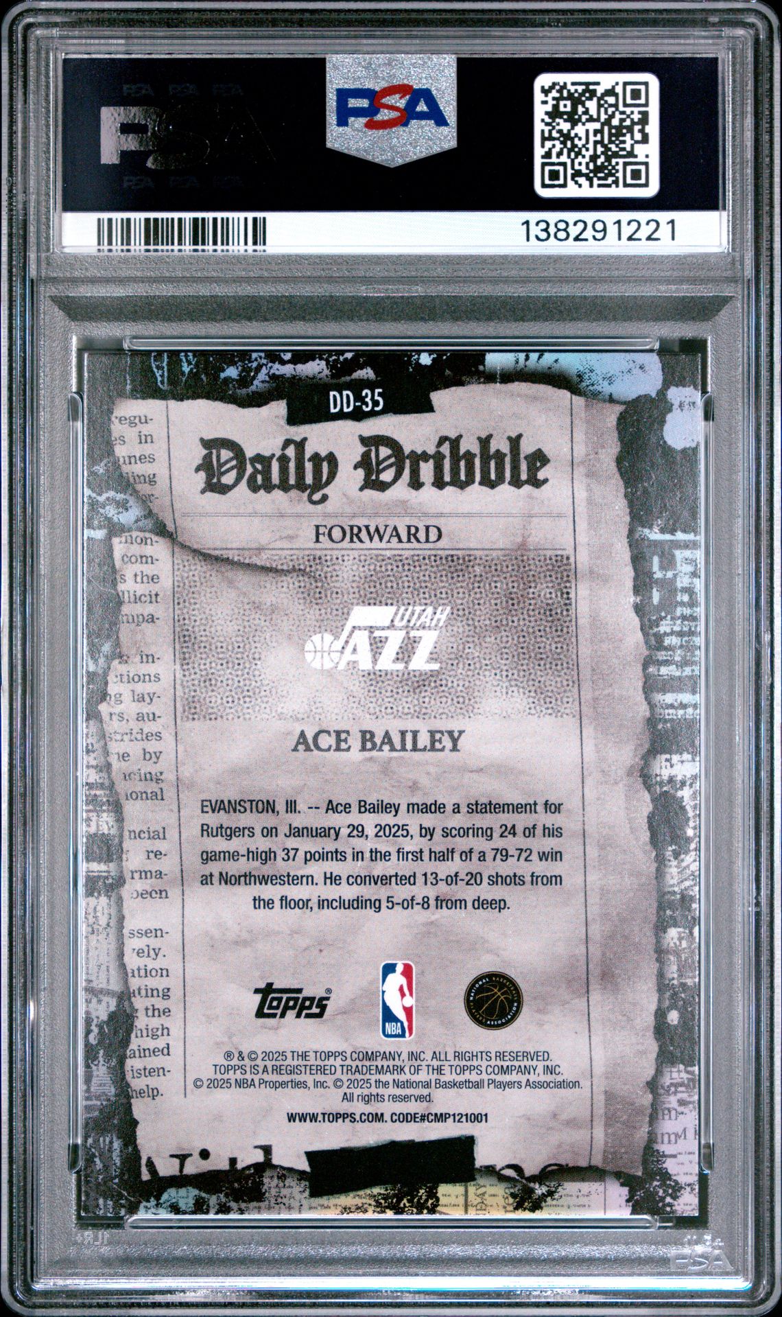 2025 Topps The Daily Dribble Ace Bailey #Dd-35 Mint 9 back