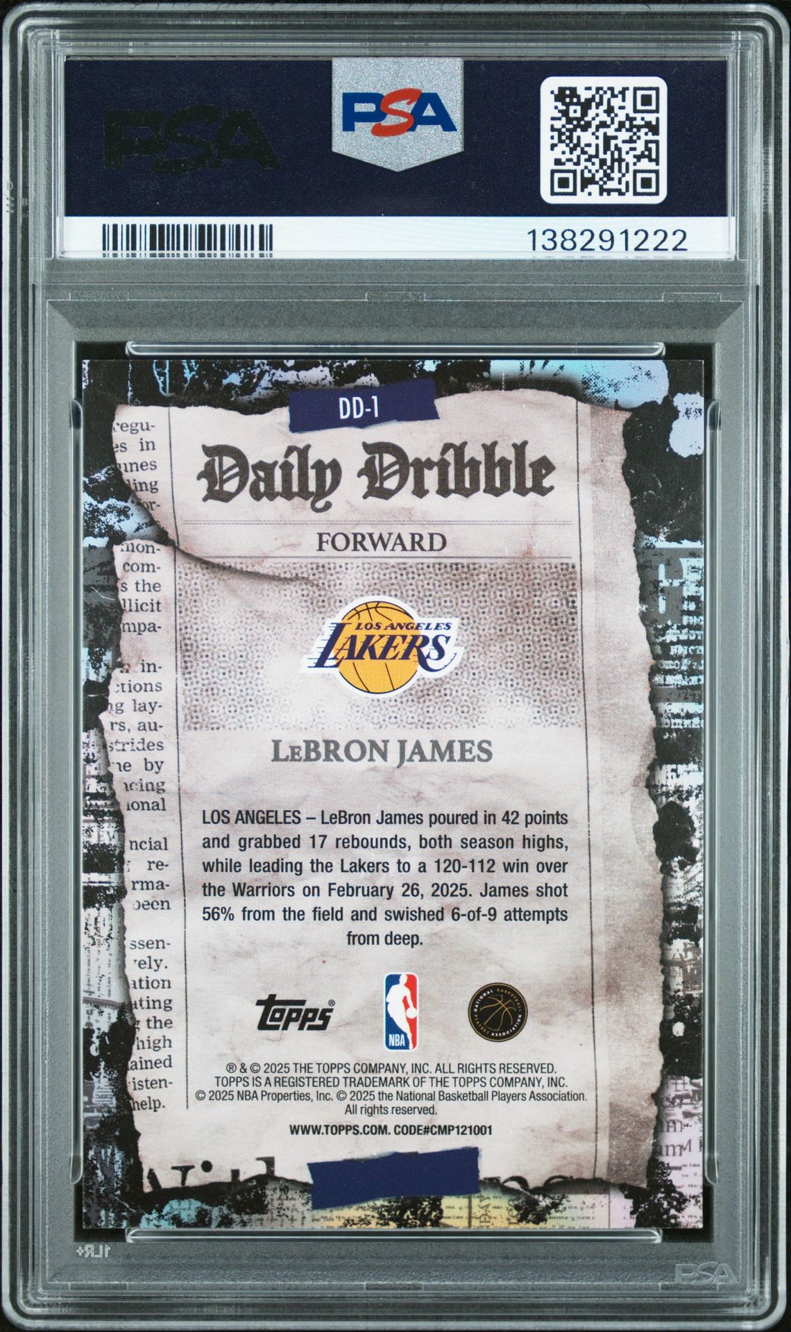 2025 Topps The Daily Dribble Lebron James #Dd-1 Mint 9 back