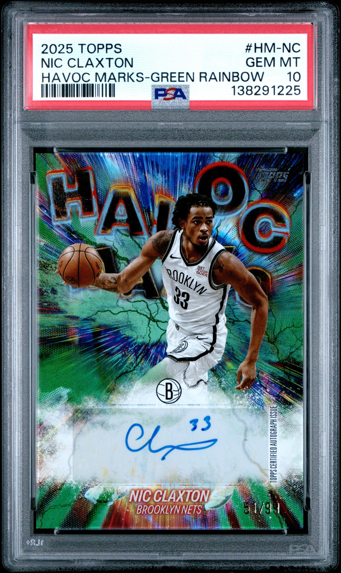 2025 Topps Havoc Marks Nic Claxton #Hm-Nc (Havoc Marks-Green Rainbow) Gem Mt 10 front view - PSA graded GEM MT 10