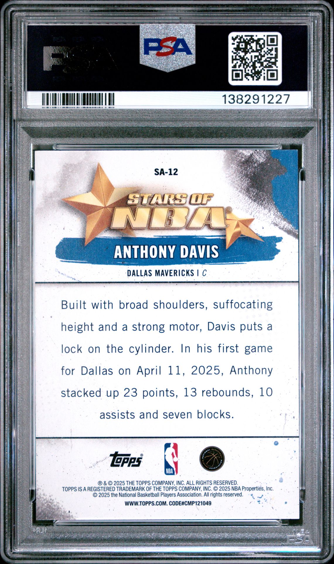 2025 Topps Stars Of The Nba Anthony Davis #Sa-12 (Stars/Nba-Orange Rainbow) Mint 9 back